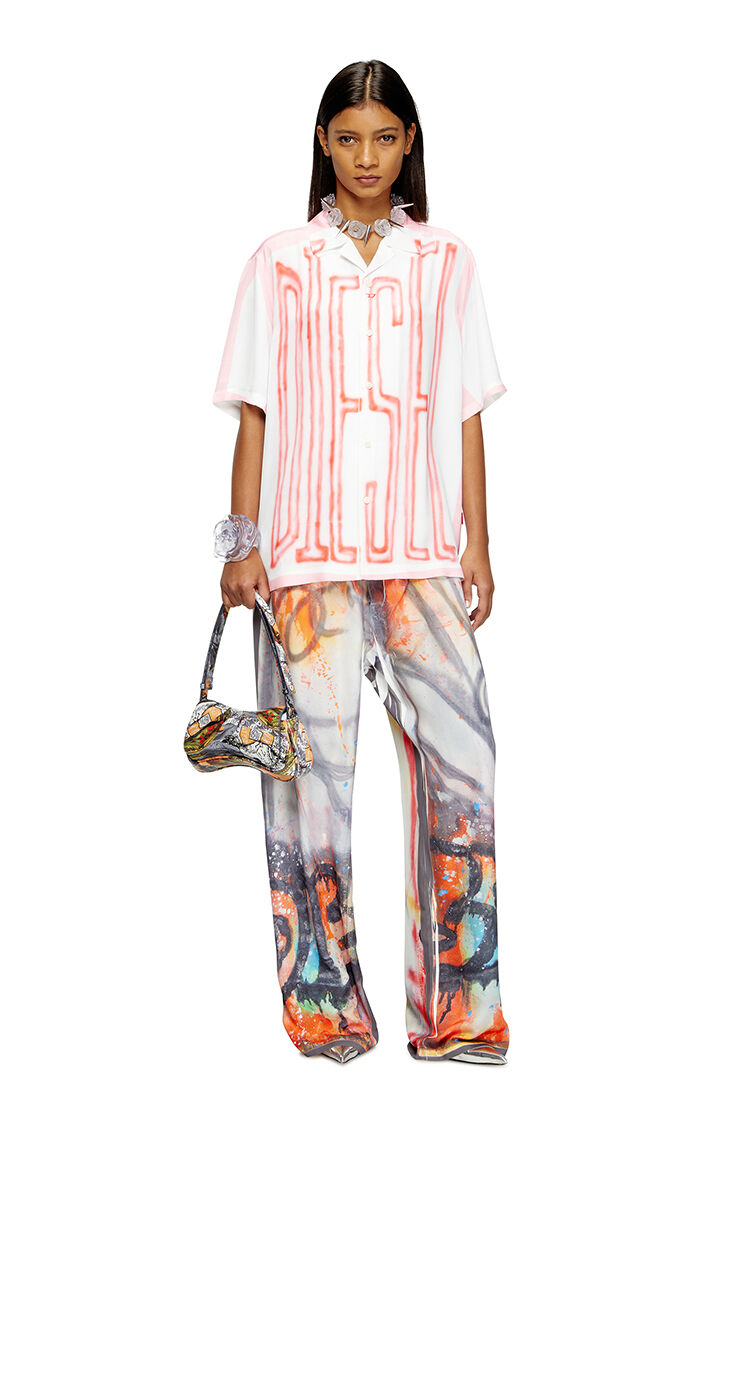 Satin bowling shirt with graffiti logo