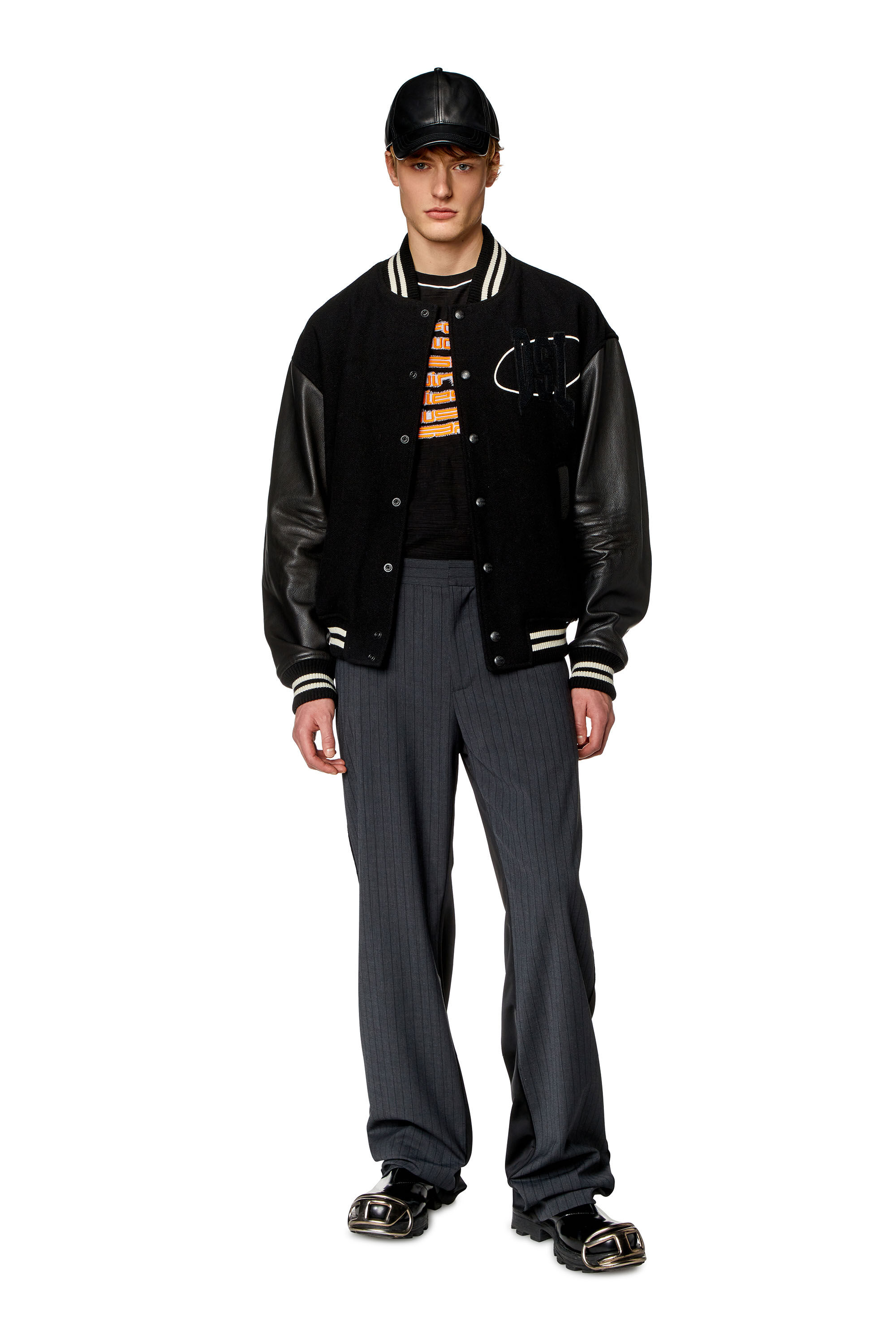 Men's Varsity bomber jacket in wool and leather | Black | Diesel