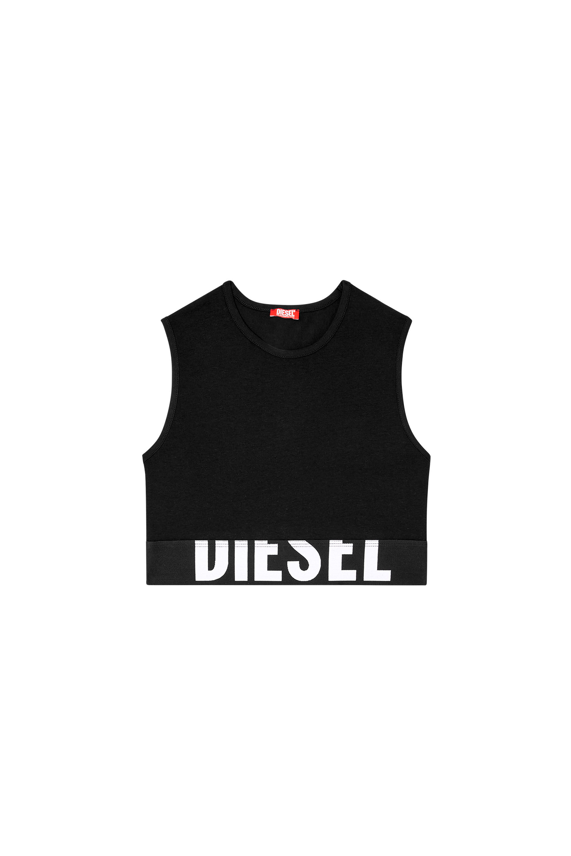 Women's Cropped tank top with cut-off logo | Black | Diesel