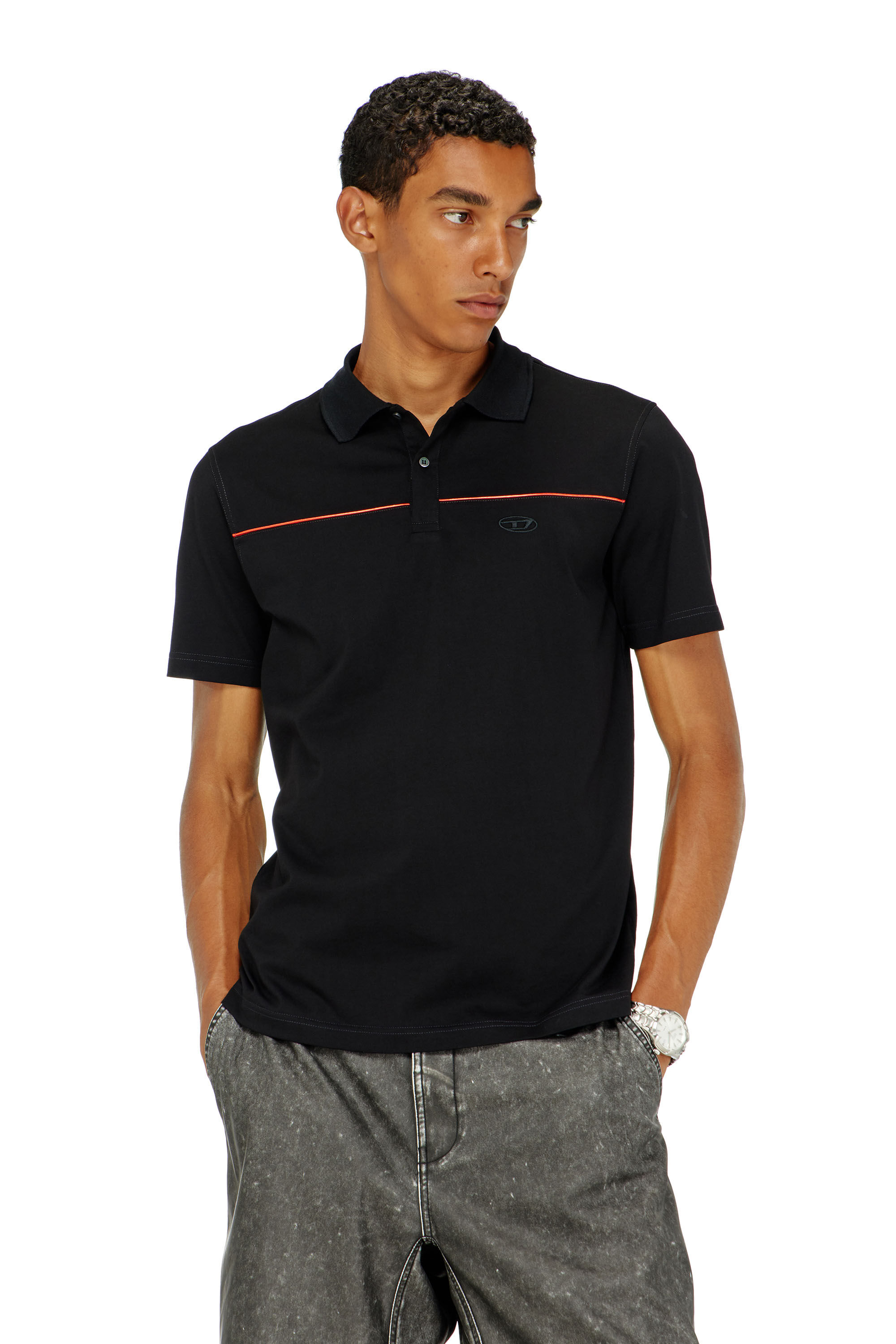 Men's Polo shirt with contrast piping | Black | Diesel TR