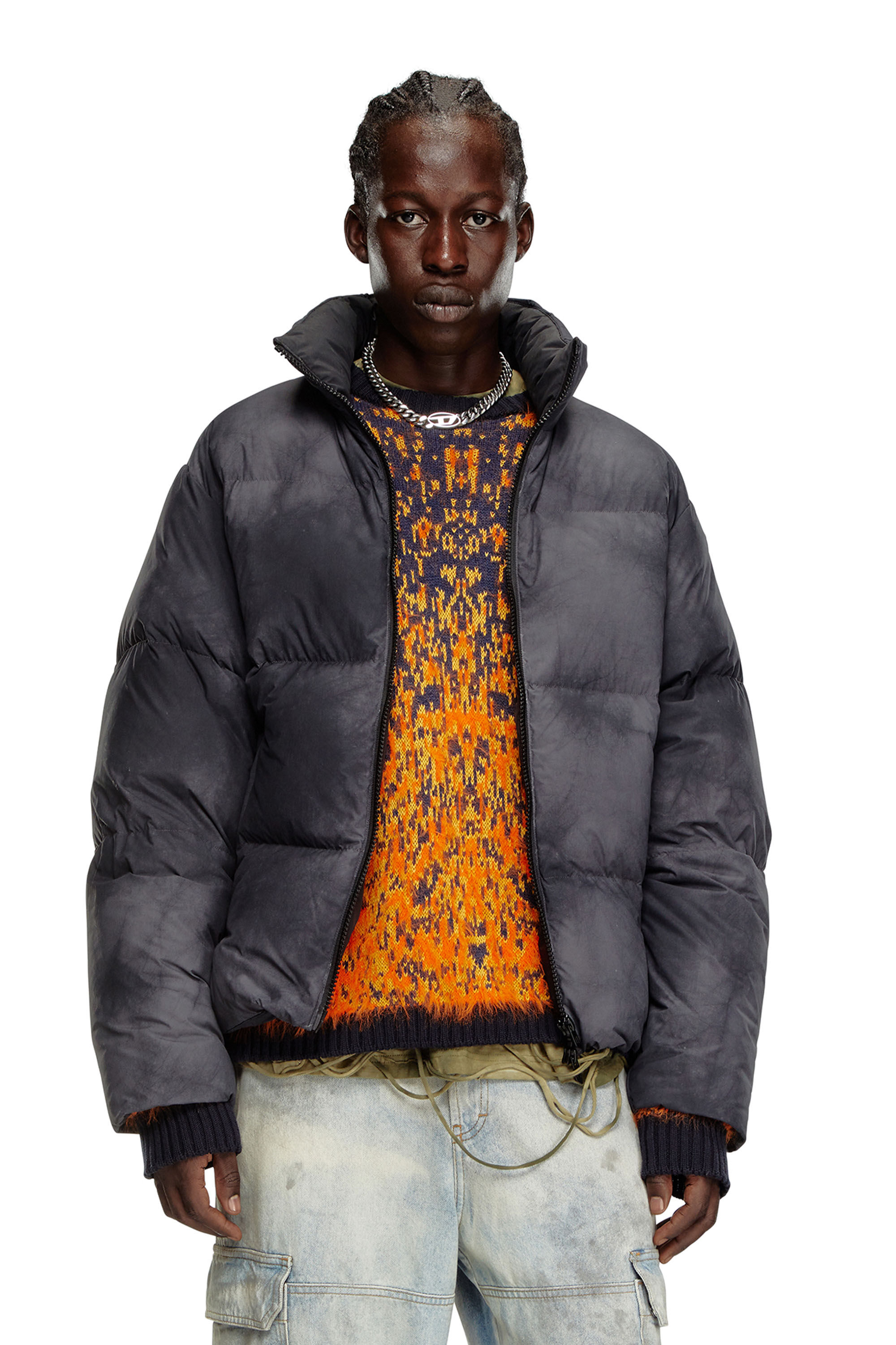 Men's Hooded down jacket in patchy nylon | Black | Diesel