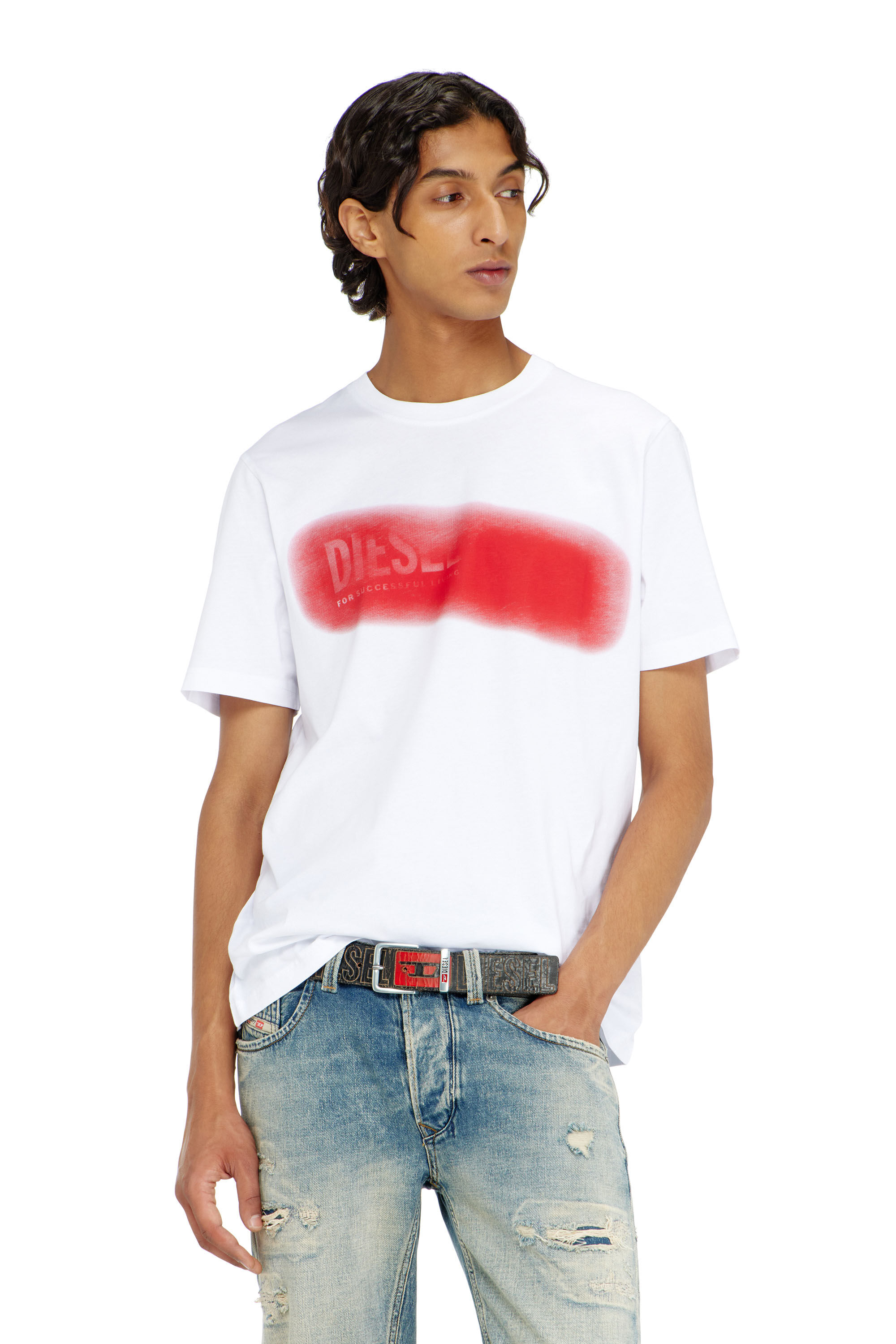 Diesel - T-ADJUST-AA5, Man's Cotton T-shirt with spray logo print in White - 3