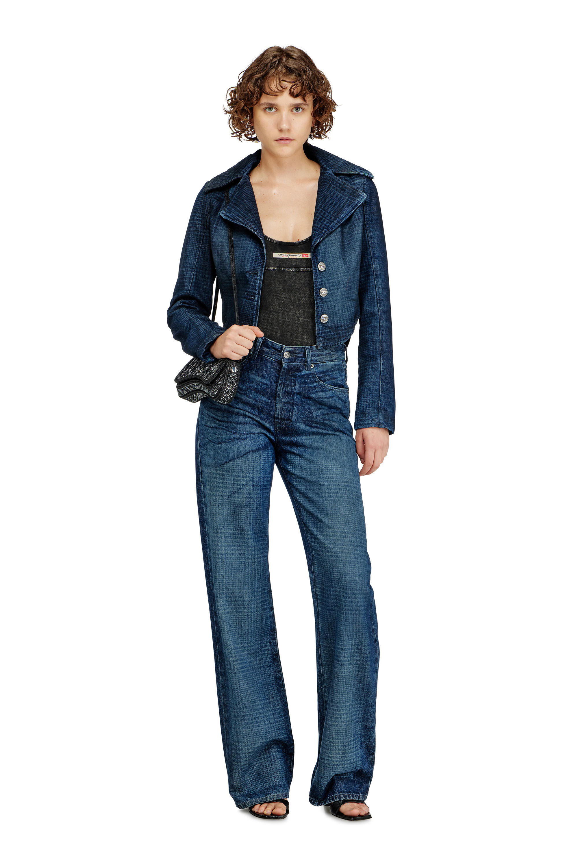 Women's Cotton bodysuit with houndstooth print | Grey | Diesel