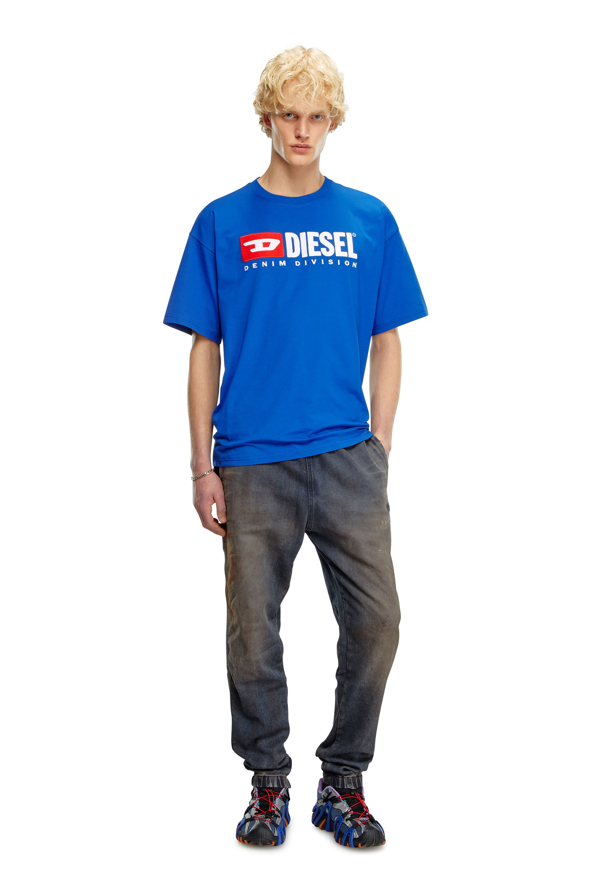 Men's Marble-effect T-shirt with glossy band | Black | Diesel
