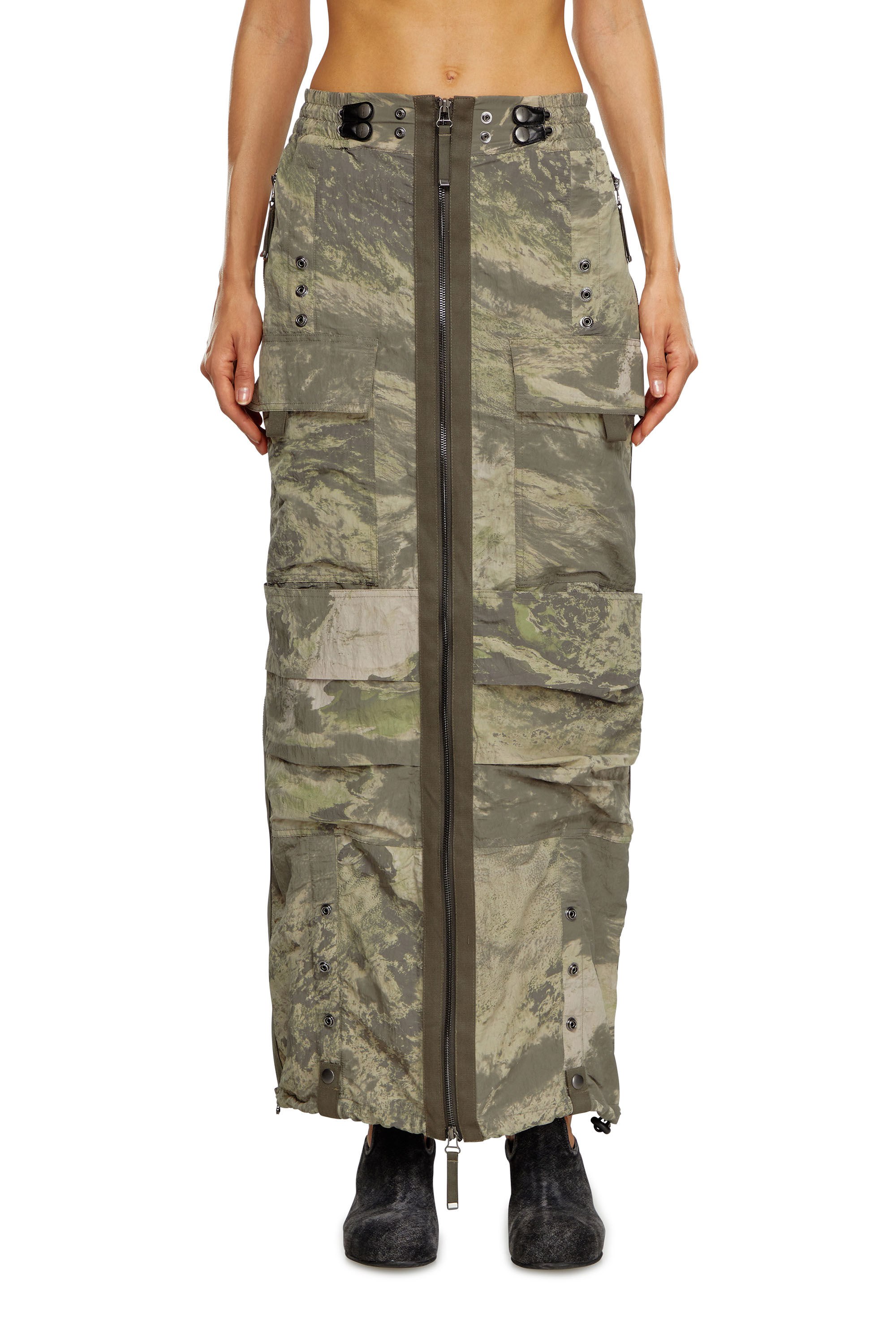【13MONTH】Cargo Long Skirt (CHACOAL) Statement Made Nylon Cargo Maxi Skirt - Charcoal | Fashion Nova