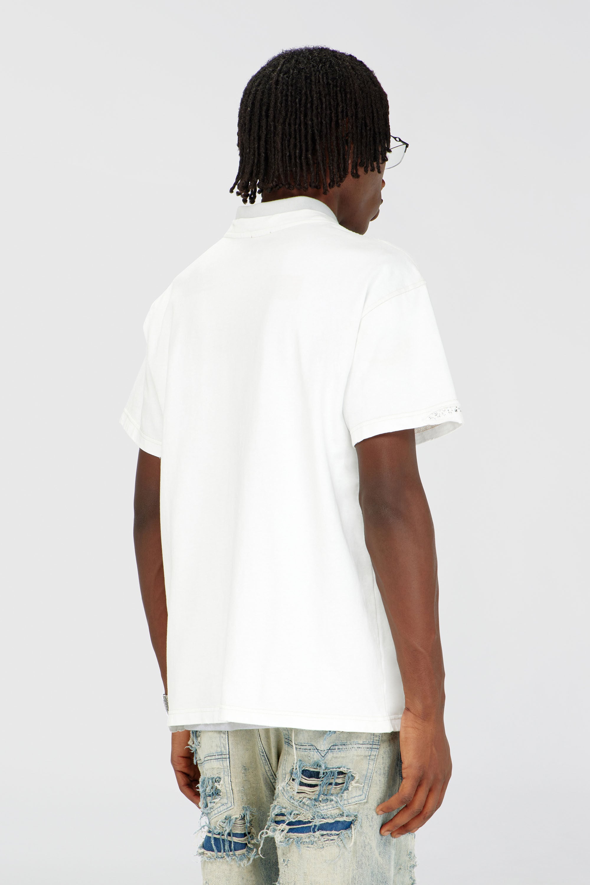 Diesel - T-NORM-CRYSTALS, Man's T-shirt with frayed edges and crystal details in White - 4