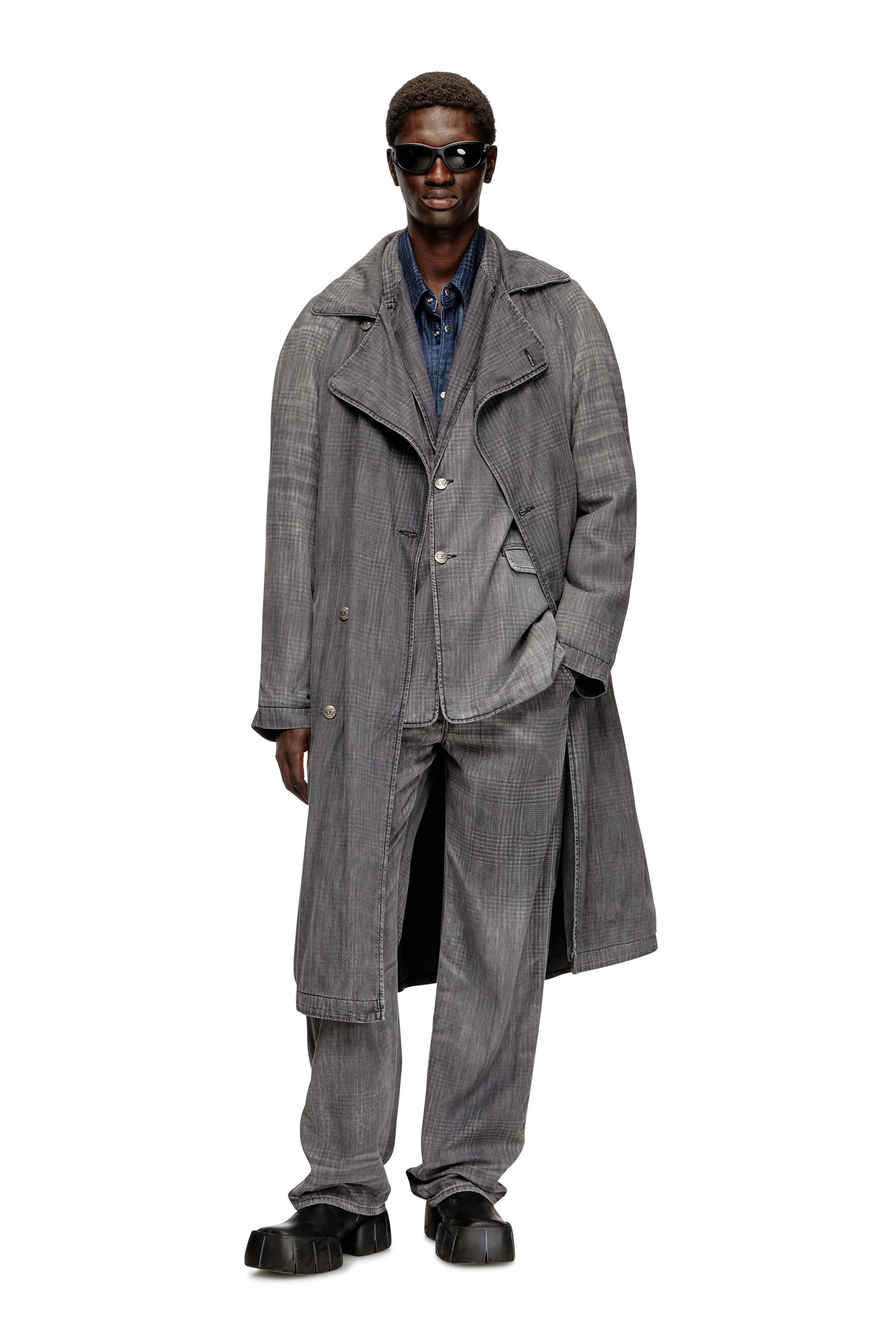 diesel ヘリンボーンコート サイズ50 Women's Trench coat in patterned denim | Grey | Diesel {{Country}}
