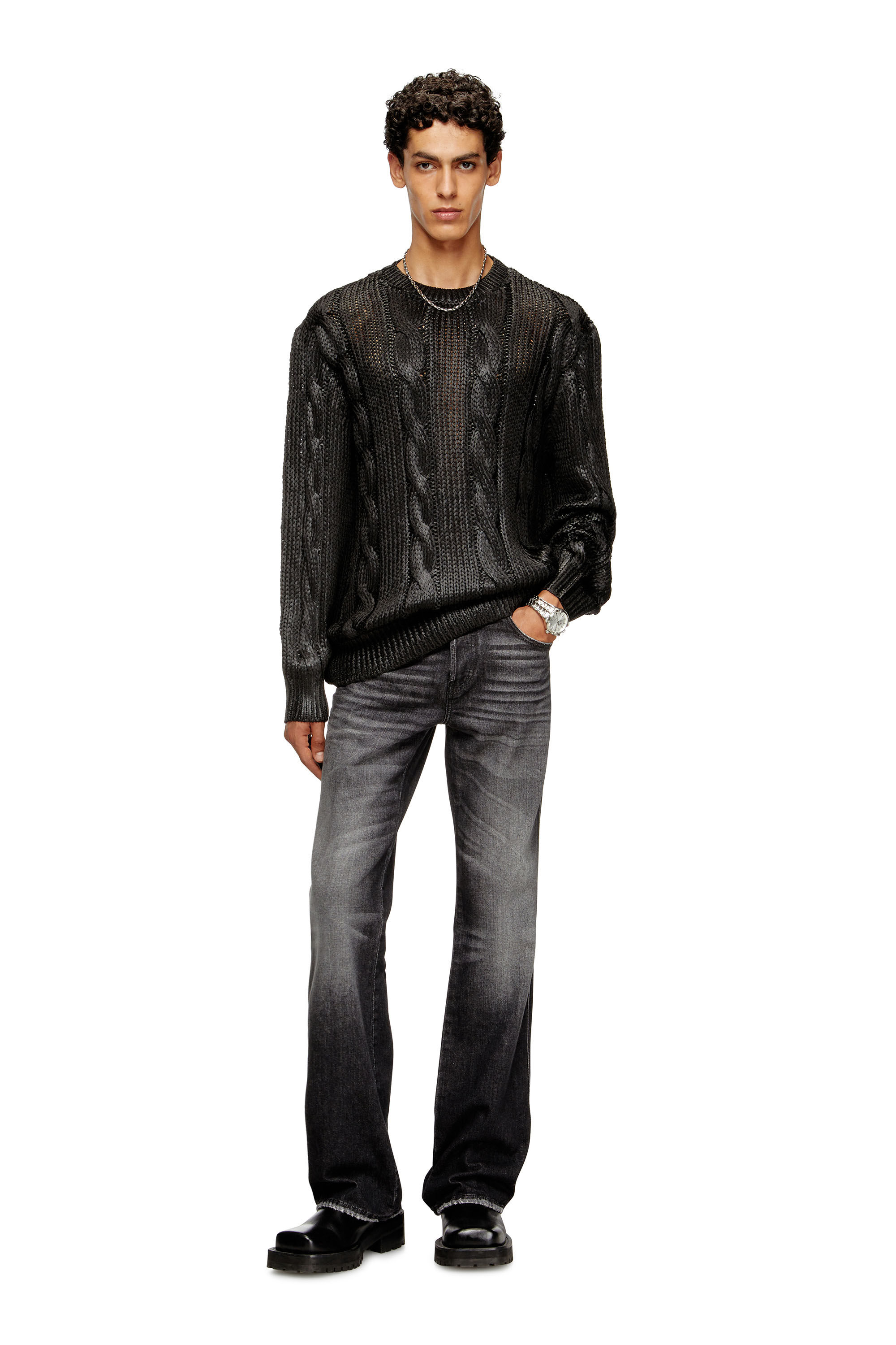 ジャケット・アウター AUTHENTIC series - neck string jumper Men's Track jacket with distressed oval D | Black | Diesel