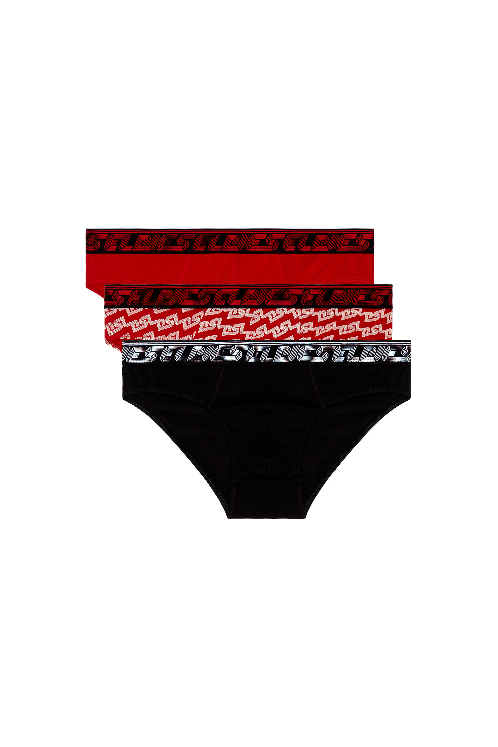 Diesel - UMBR-ANDRETHREEPACK, Man's Three-pack briefs plain and DSL-print in Black/Red - 2