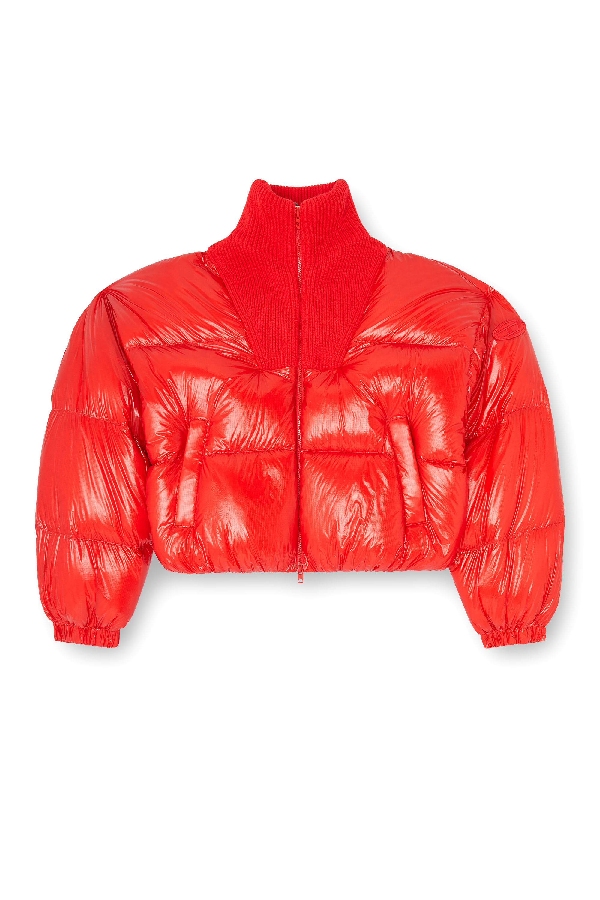 Diesel - W-ARRIOR, Woman's Down puffer jacket in ripstop with knitted collar in null - 2