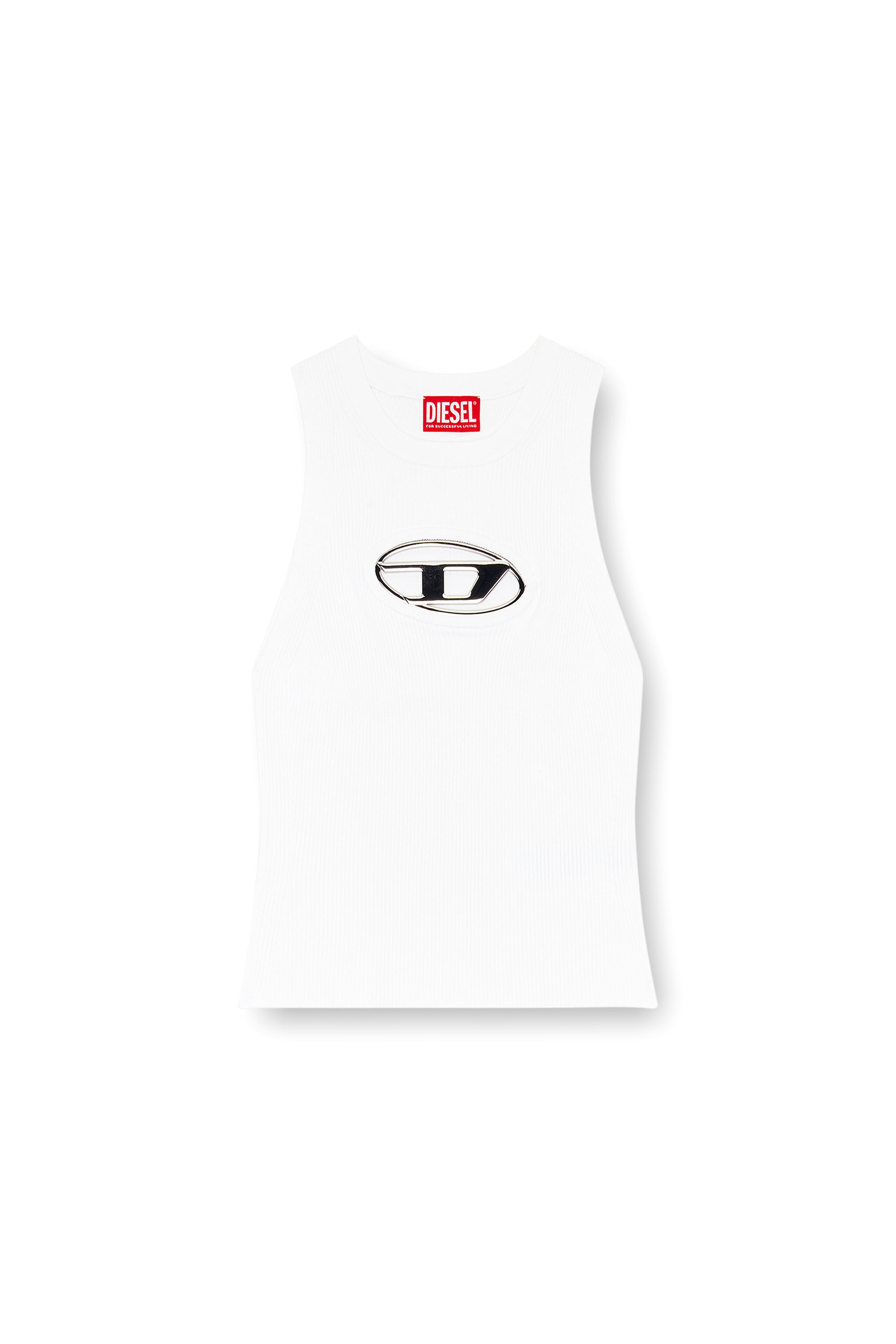 Diesel - M-ONERVA-TOP, Woman's Cut-out knit top with logo plaque in White - 2