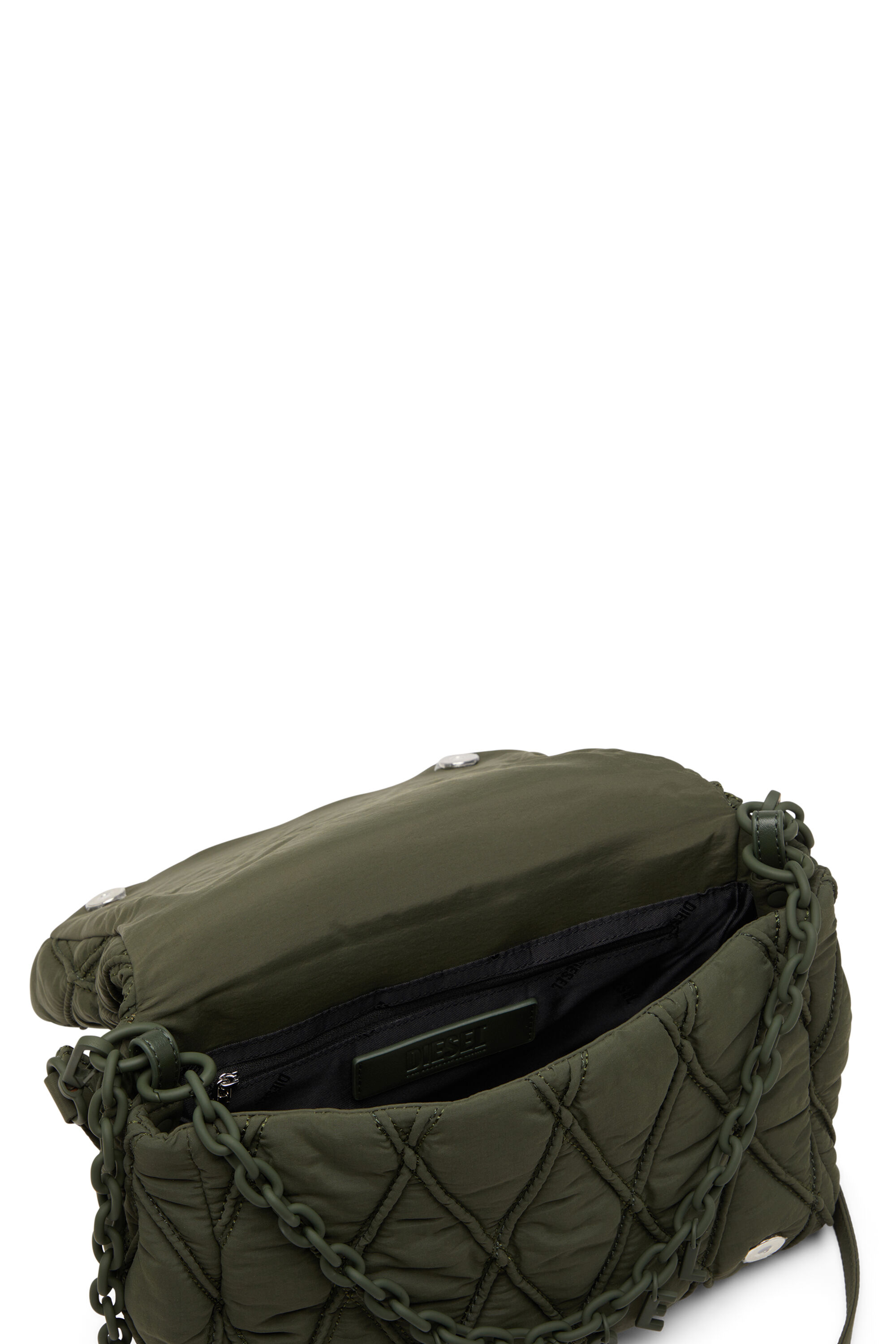 Diesel - CHARM-D SHOULDER M, Woman's Charm-D M-Shoulder bag in quilted nylon in Dark Green - 5