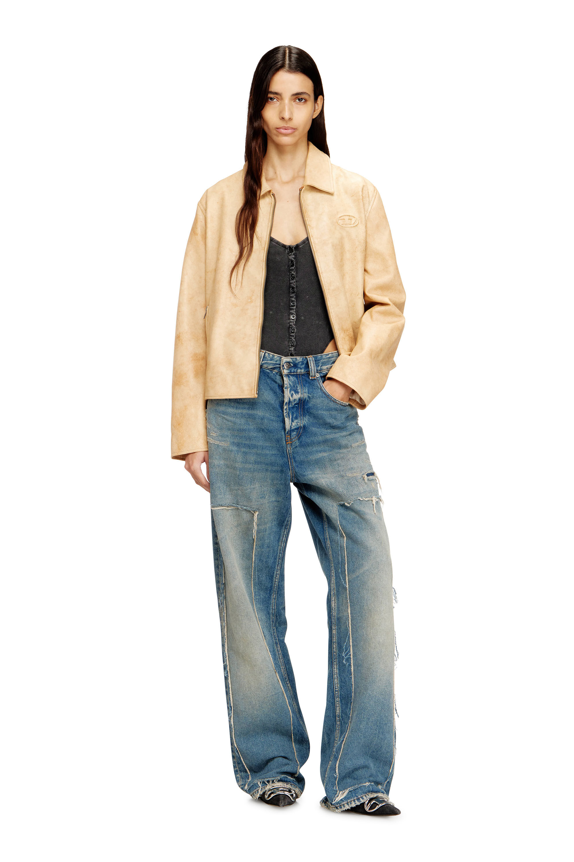 Women's Coach jacket in treated leather | Beige | Diesel {{Country}}