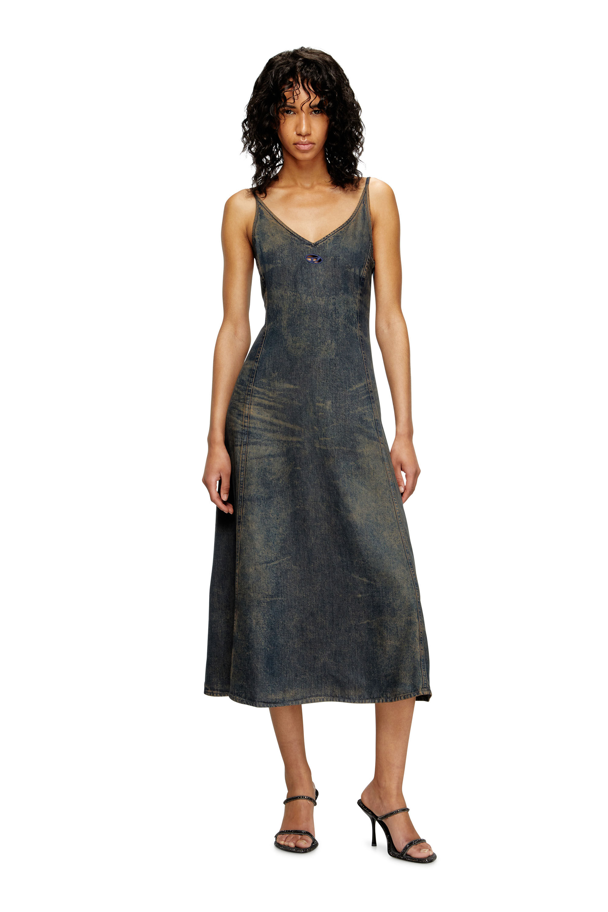 Women's Midi dress in fluid dirt-effect denim | Blue | Diesel