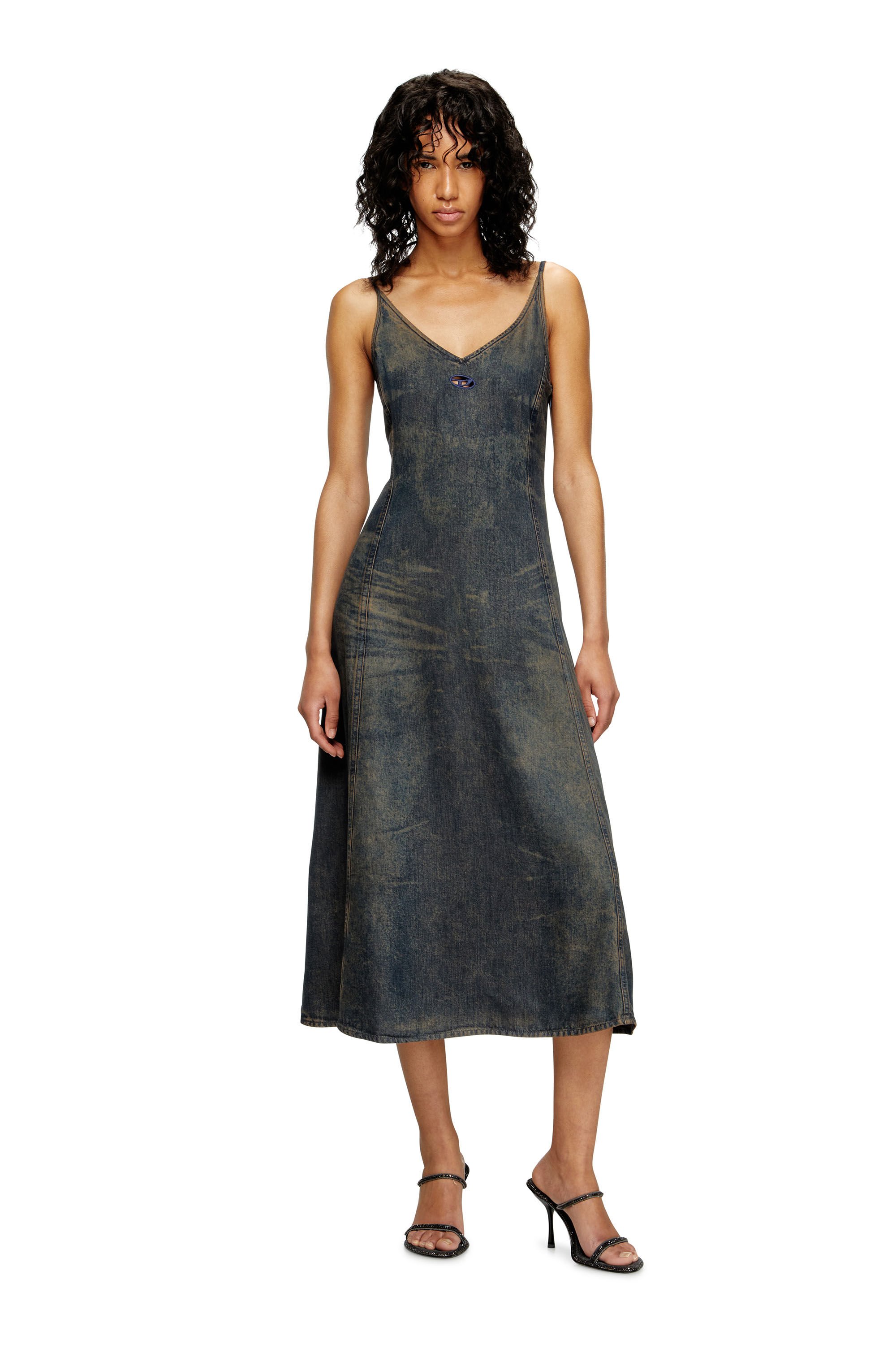 Diesel - DE-BELD-S, Woman's Midi dress in fluid dirt-effect denim in null - 2