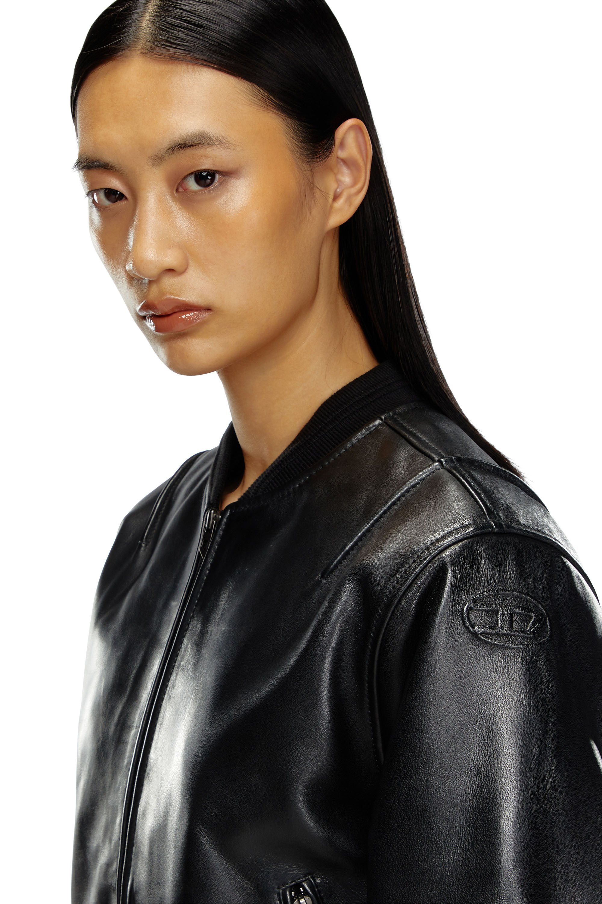Women's Oversized leather bomber jacket | Black | Diesel Women's Oversized leather bomber jacket | Black | Diesel