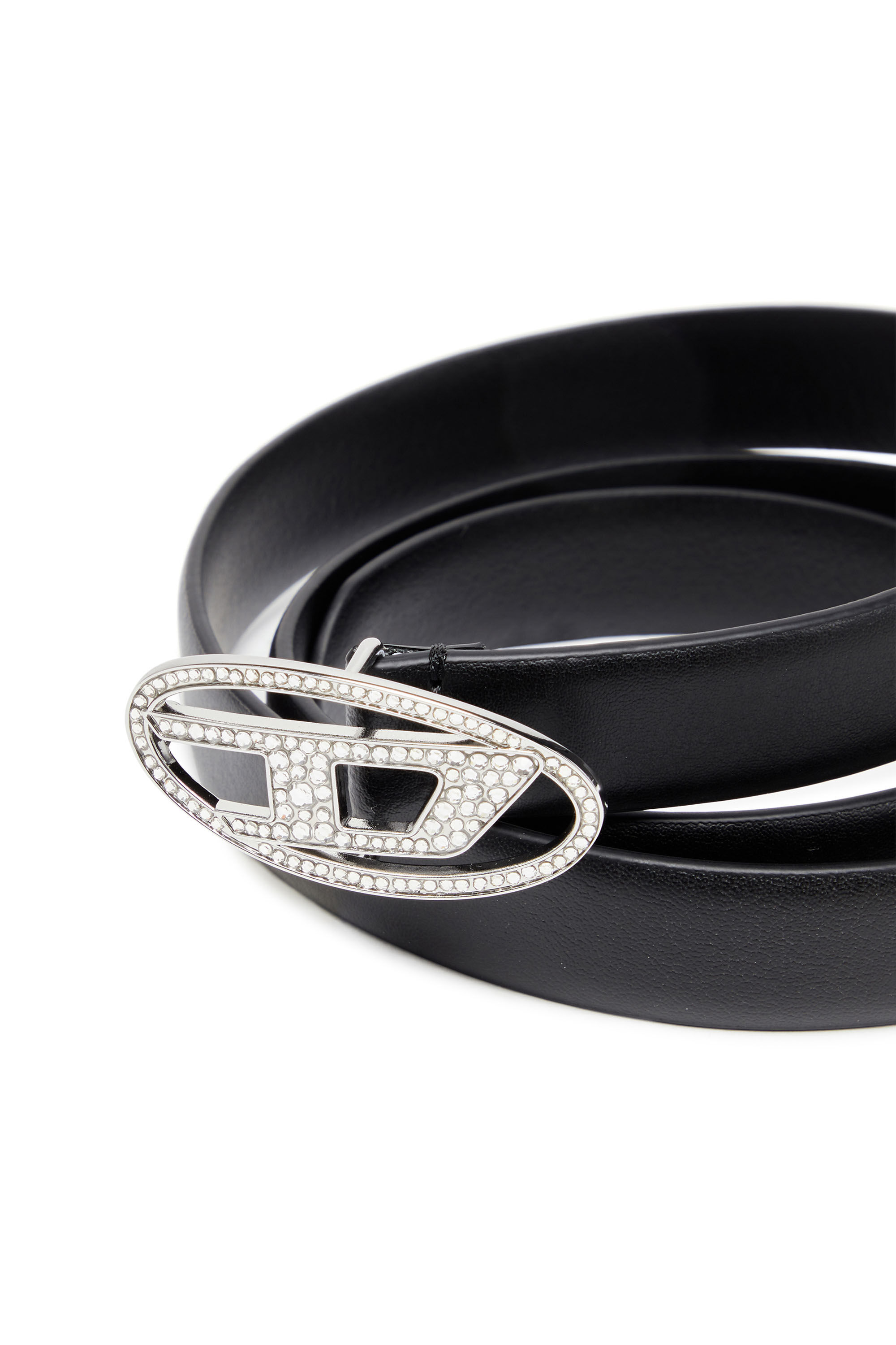 Women's Slim leather belt with crystal buckle | Black | Diesel