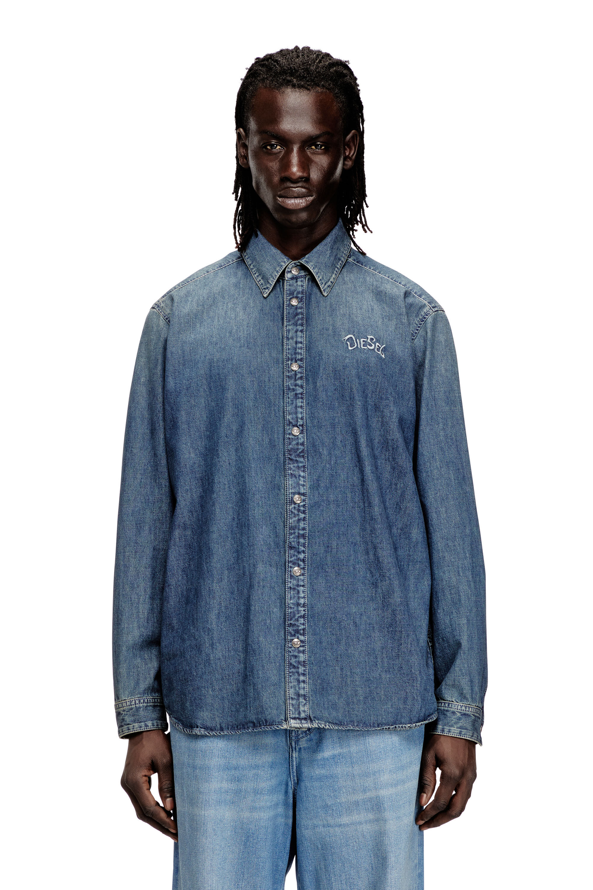 DIESEL ALL STARS デニムシャツ Men's Denim shirt with back embroidery | Blue | Diesel