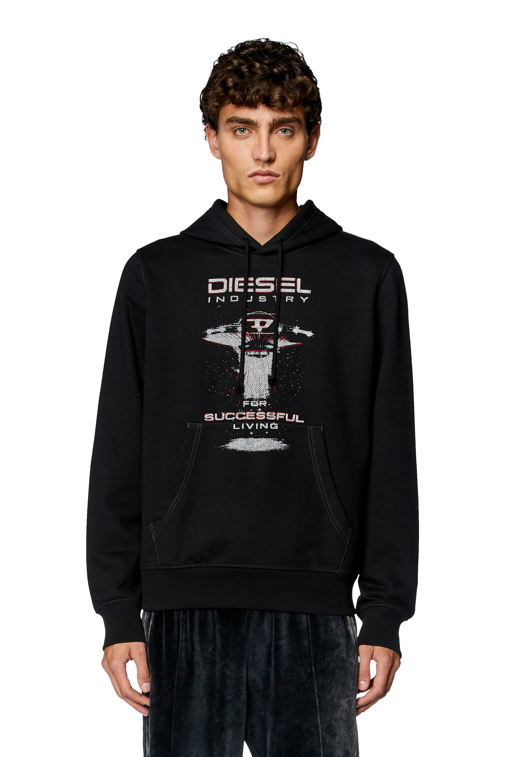 Men s Hoodie with spaceship print Black Diesel
