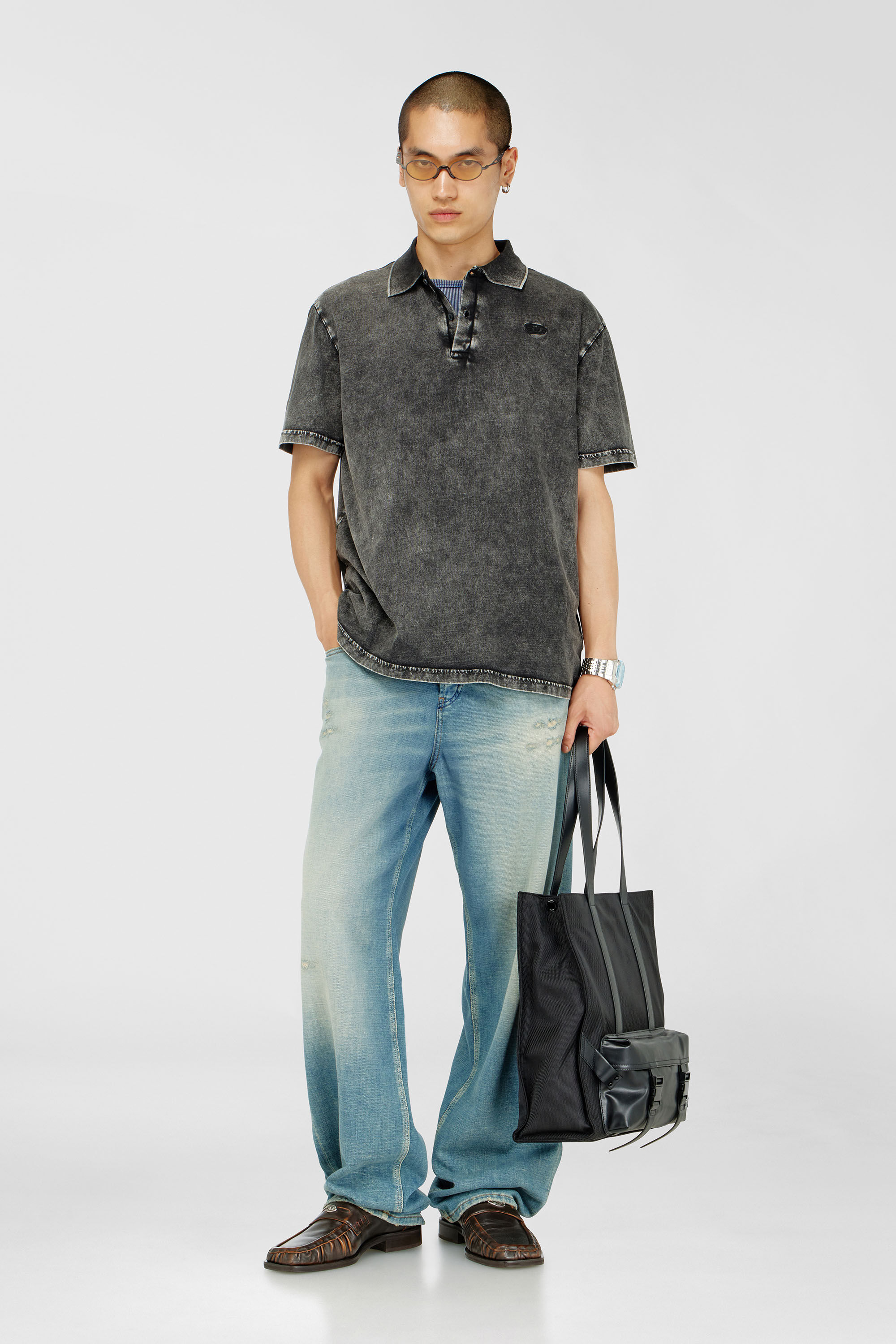 Men's Polo shirt in denim-effect jersey | Grey | Diesel TR