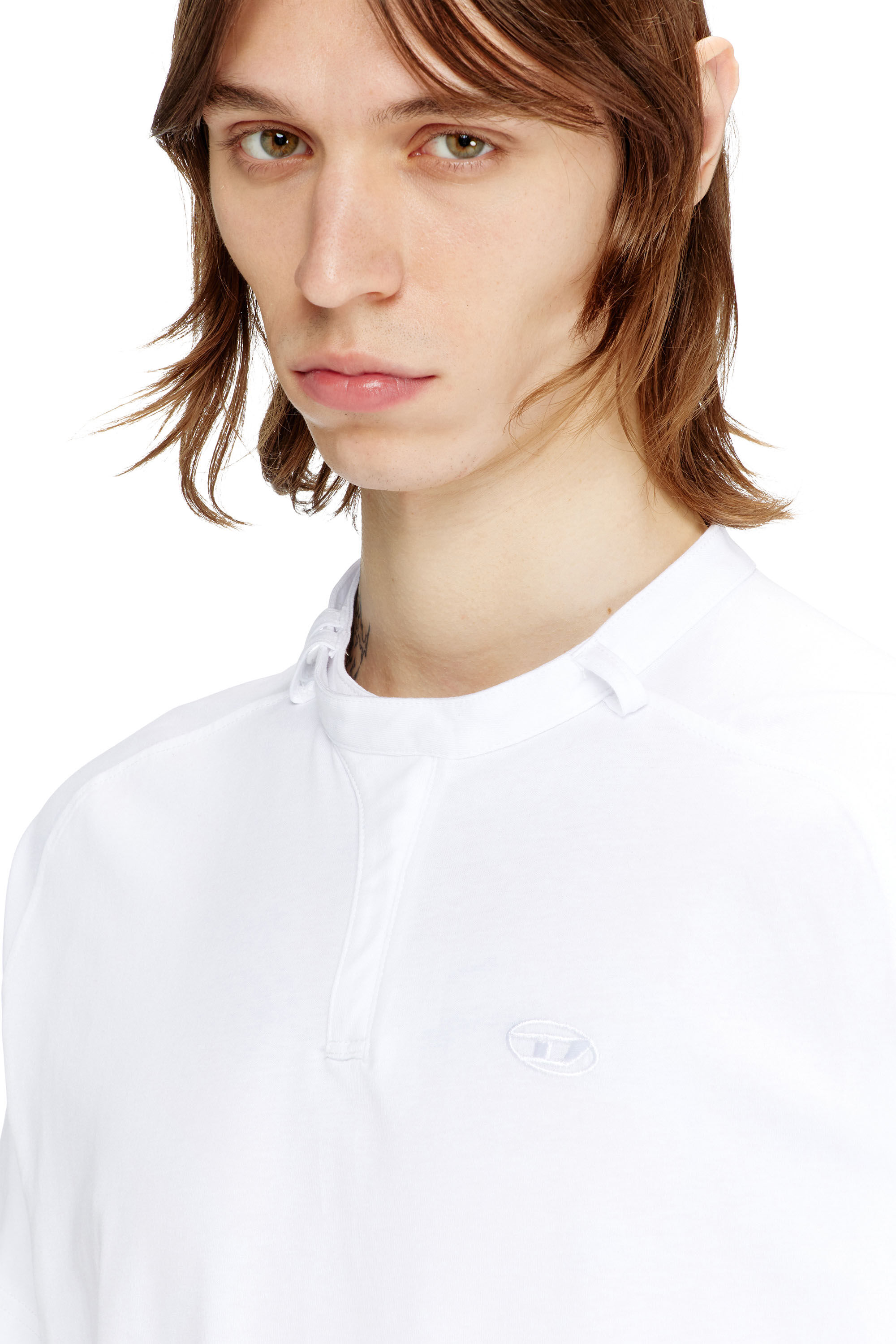 Diesel - T-KAUKO, Man's T-shirt with biker neck strap in White - 5