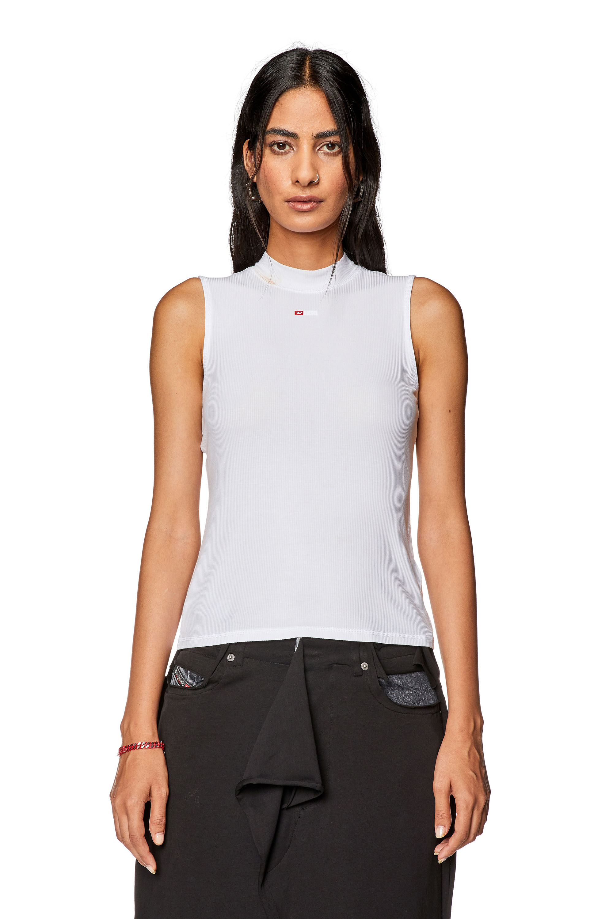 Women's Ribbed tank top with mock neck | White | Diesel