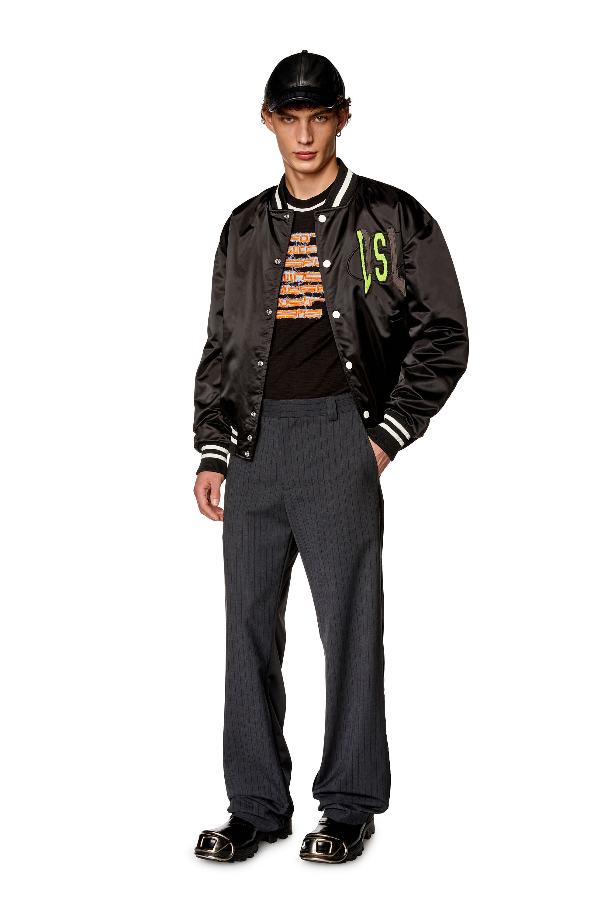 Men's Satin track jacket with LIES patches | Black | Diesel