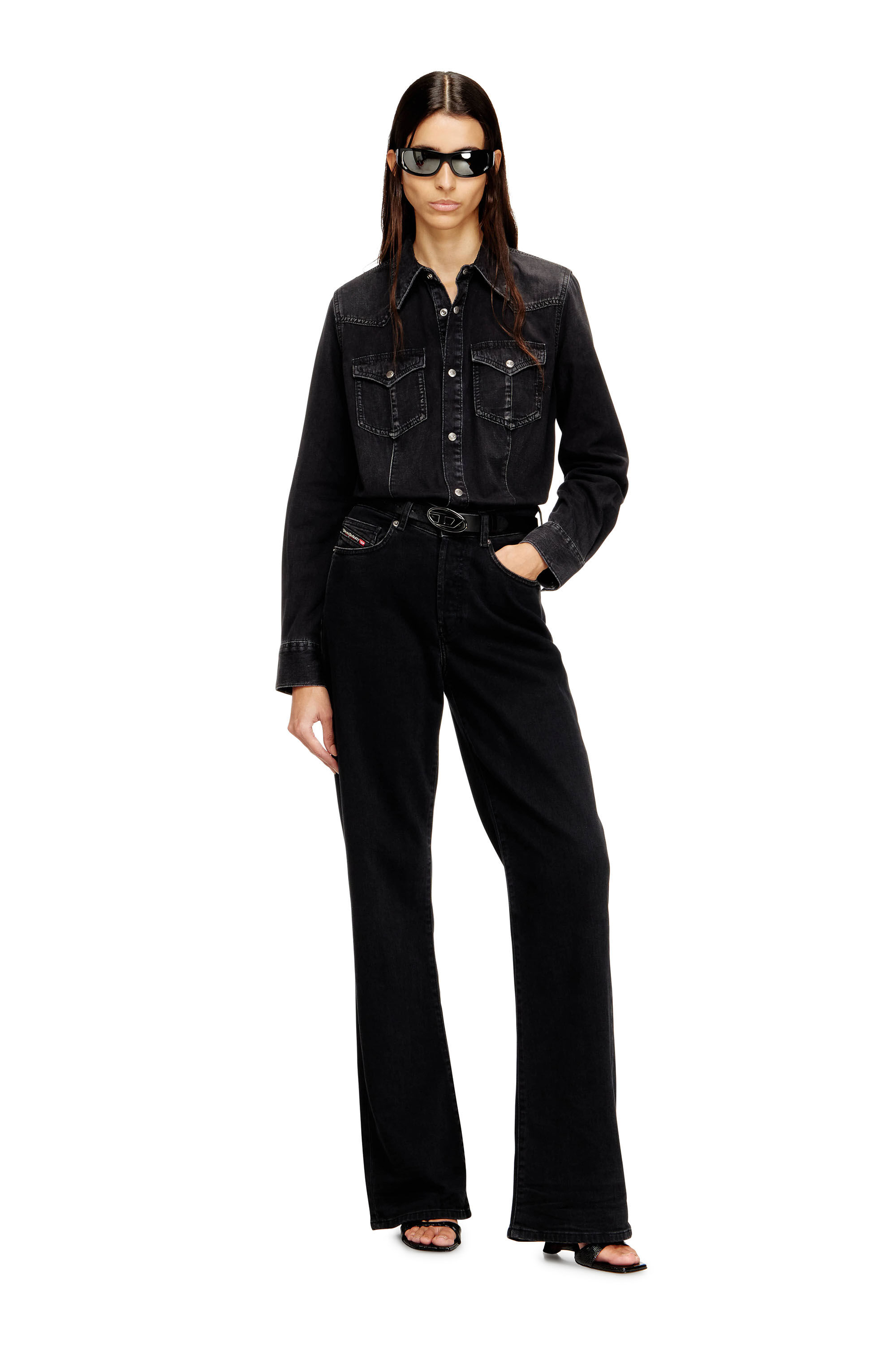 Women's Western shirt in treated denim | Black | Diesel {{Country}}