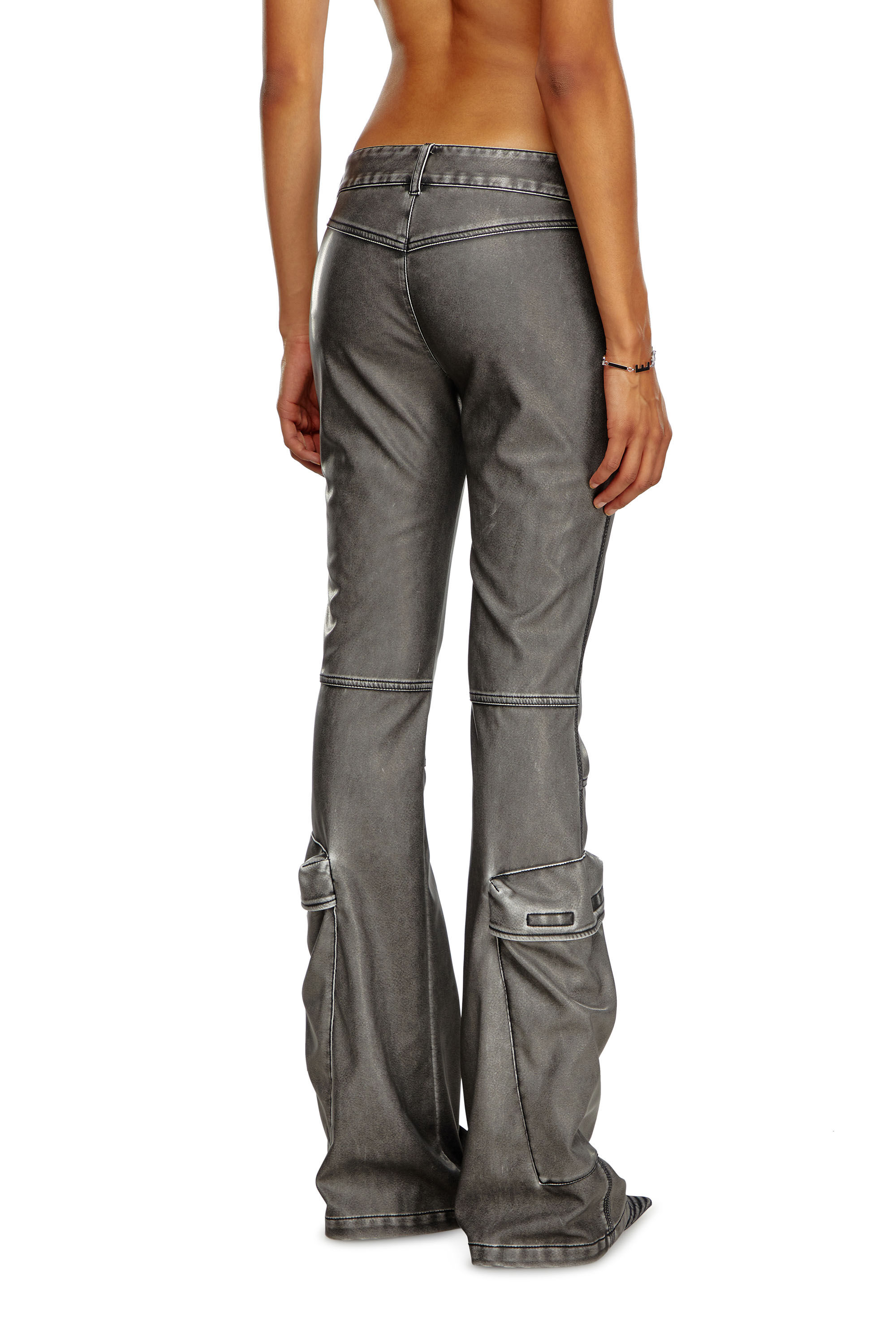 Women's Bootcut trousers in washed tech fabric | Black | Diesel