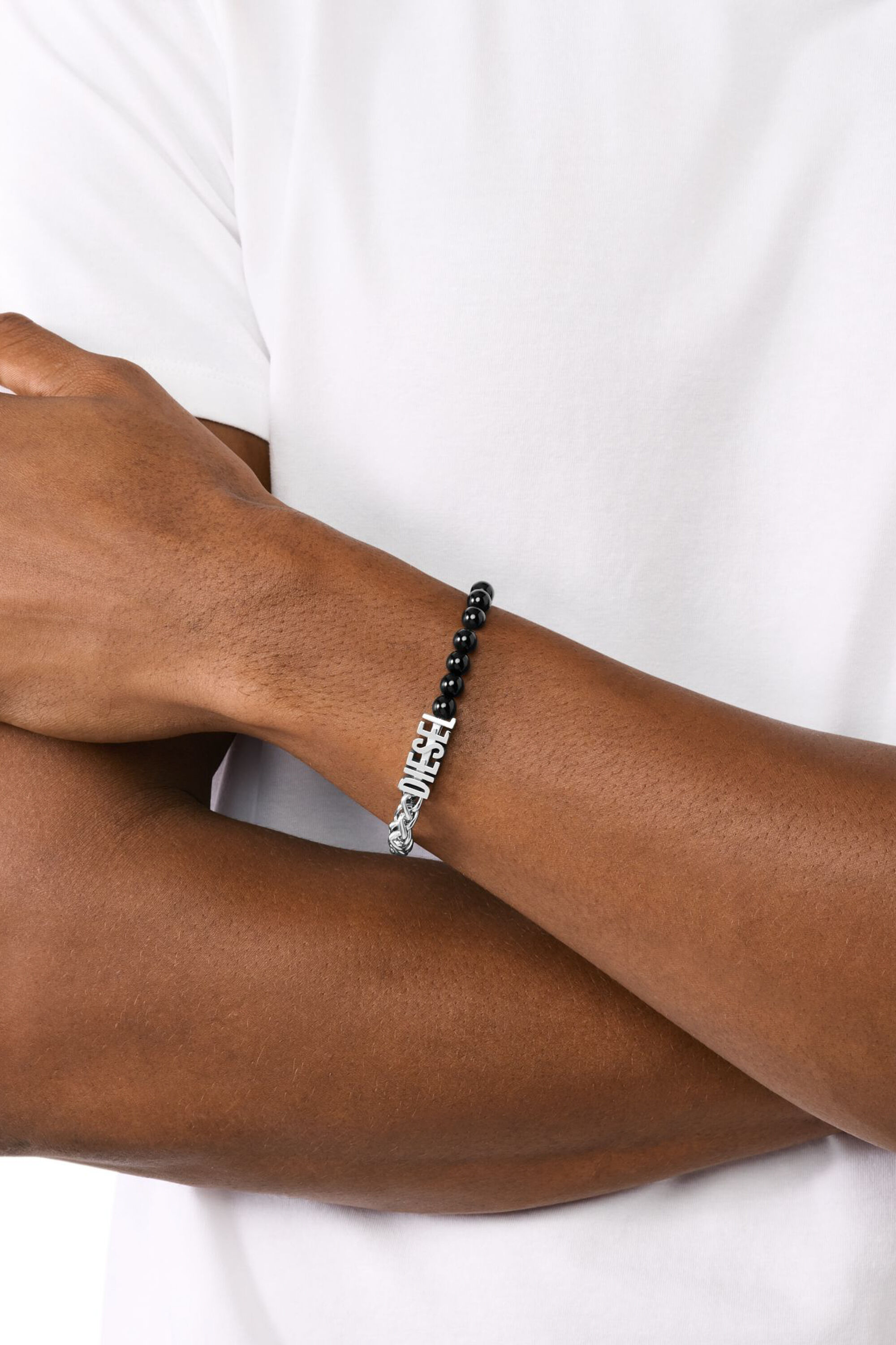 Women's Black Agate Beaded Chain Bracelet | Silver | Diesel