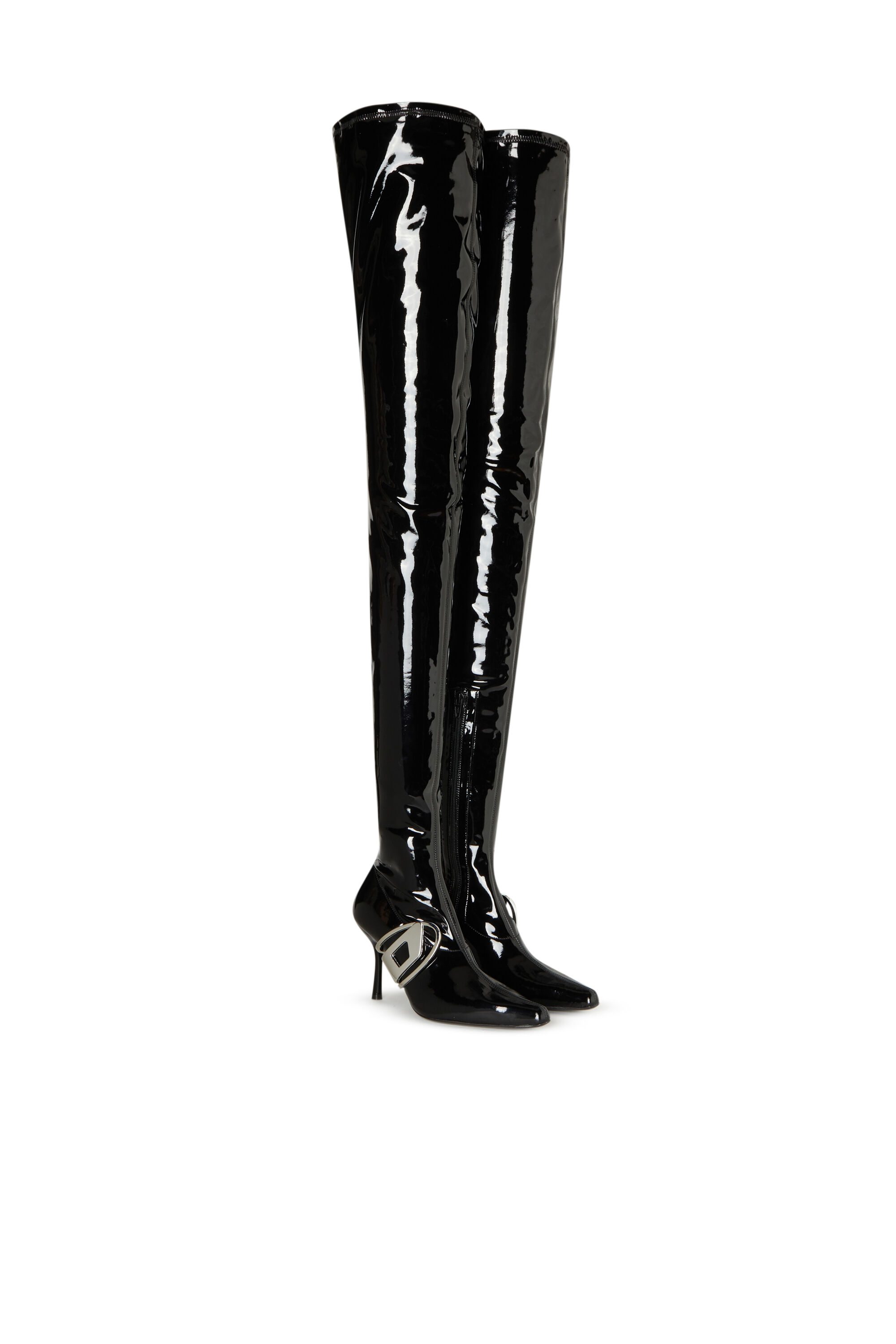D-ECLIPSE TBT Woman: Patent thigh-high boots with oval plaque | Diesel