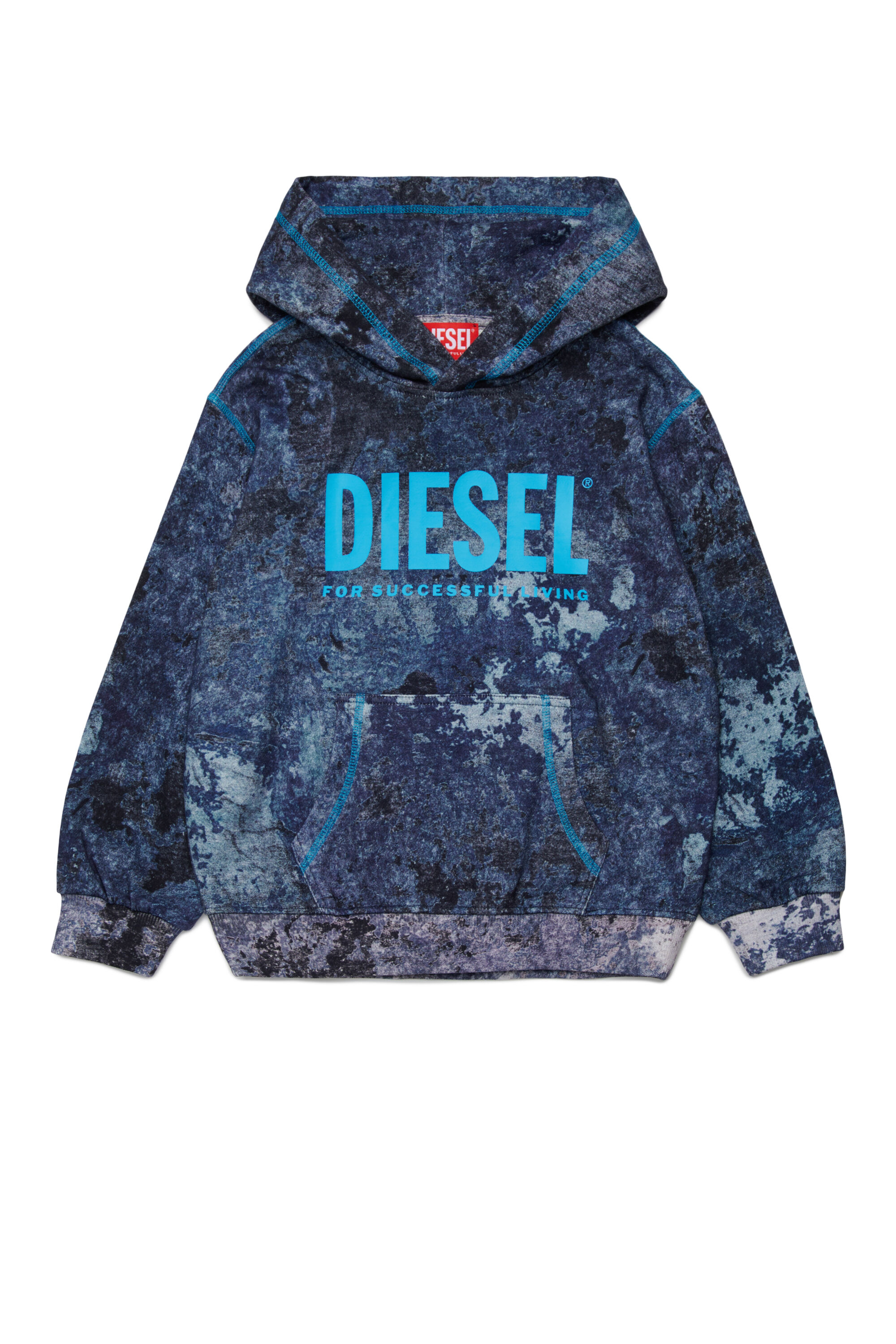 Diesel - SMIM OVER, Man's Hoodie with all-over marble print in Blue - 1