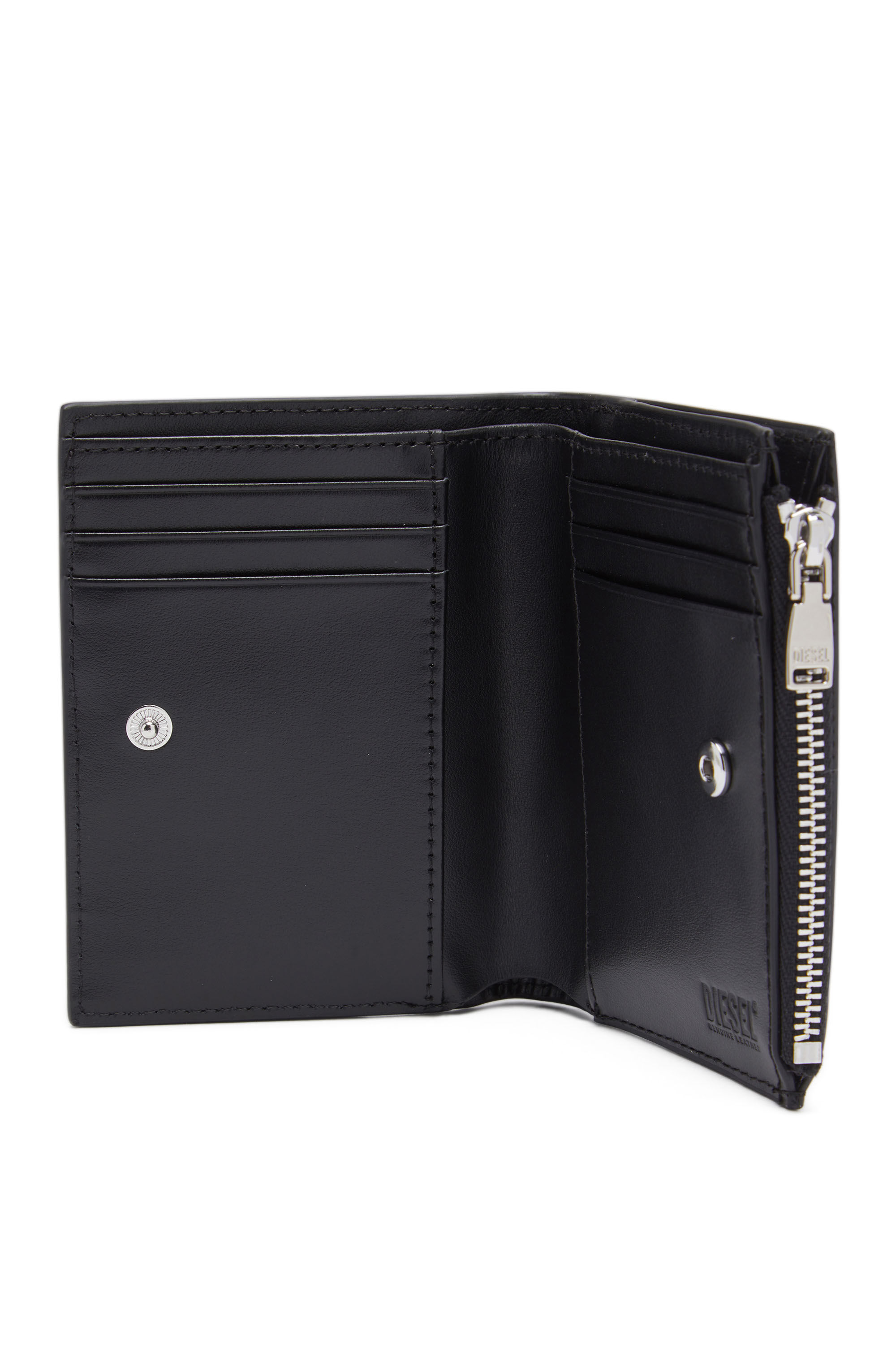 Women's Small leather wallet with embossed logo | Black | Diesel