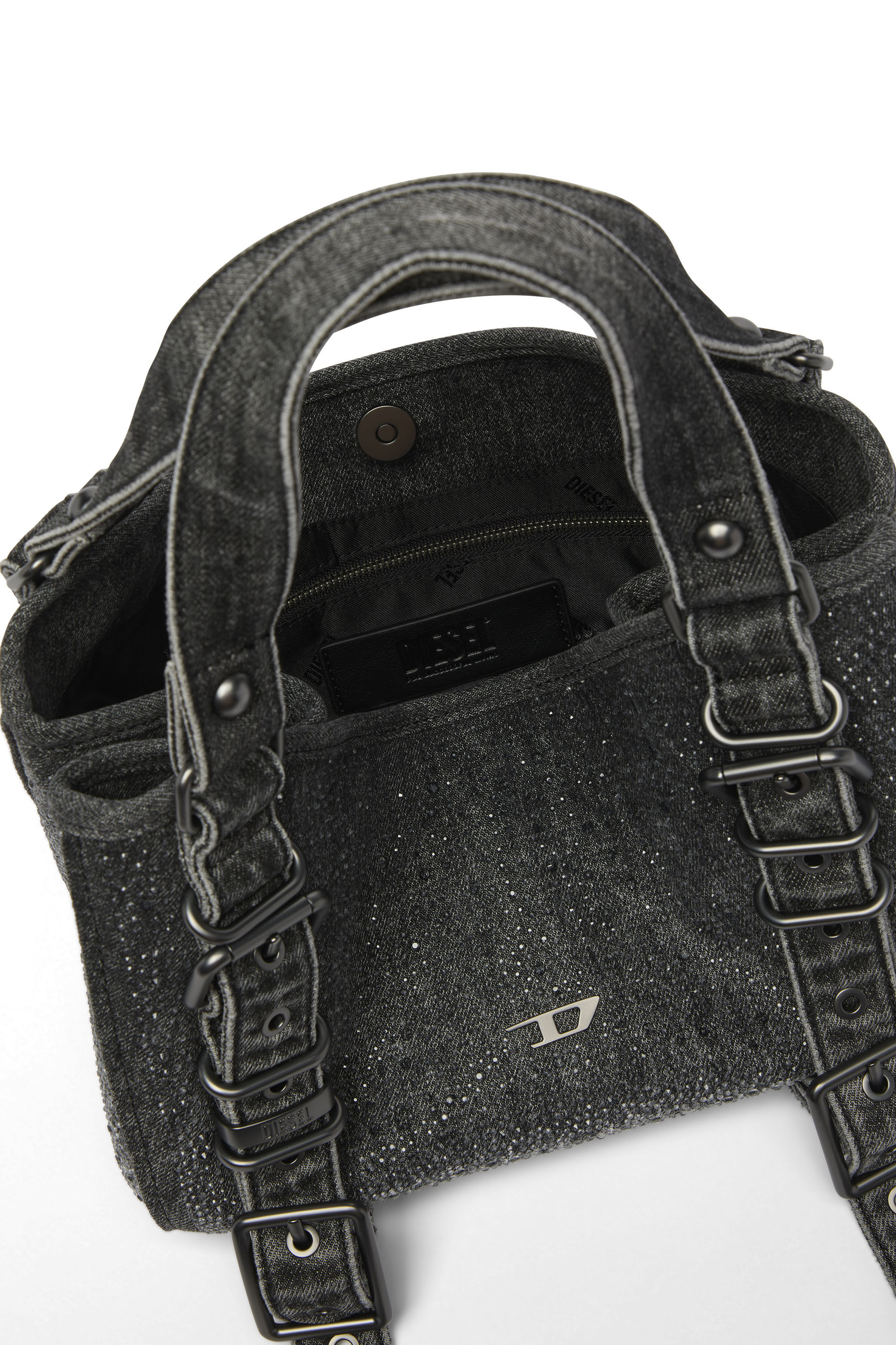 Women's D-One-Small top-handle bag in crystal solarised denim