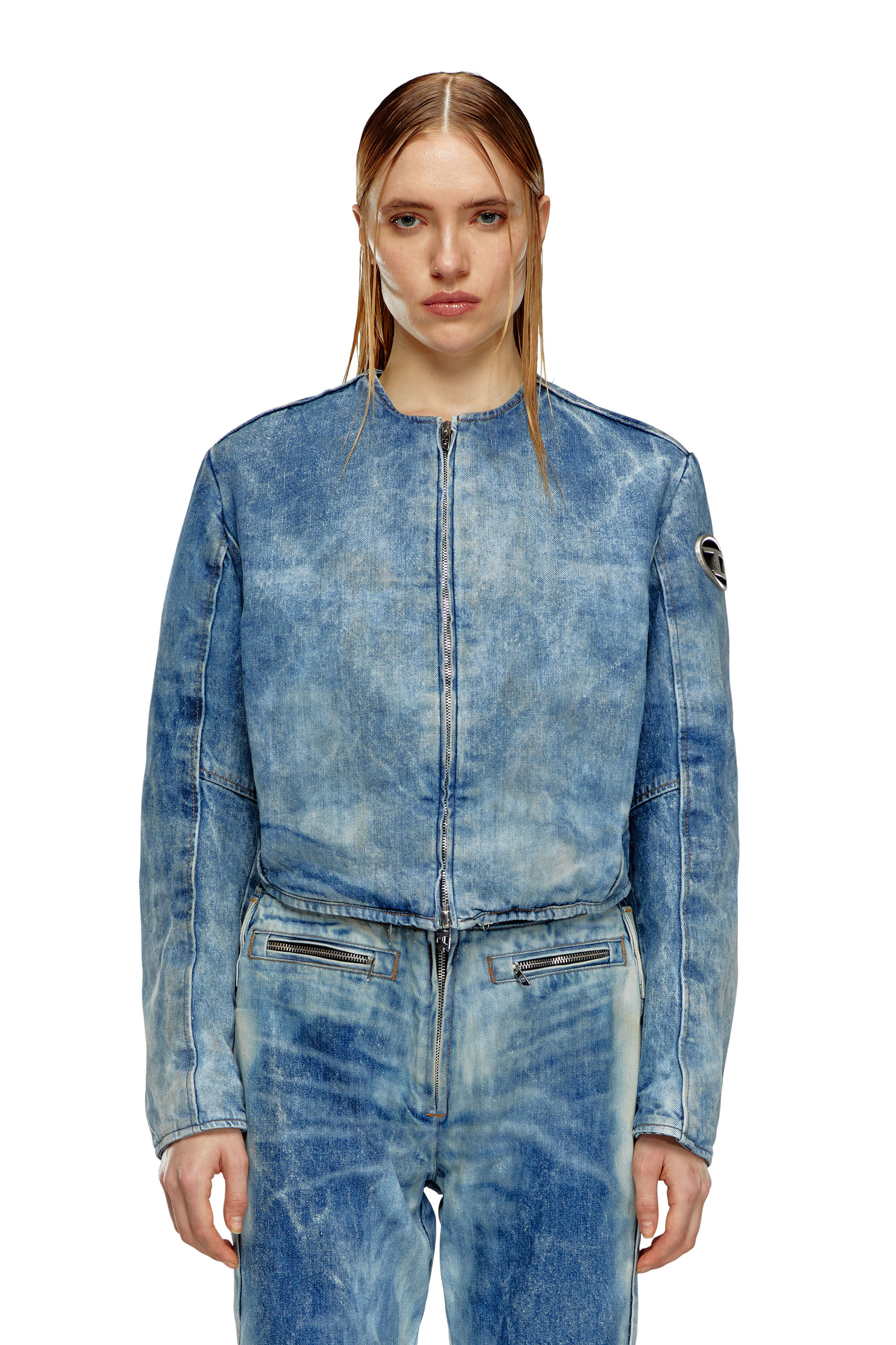 Diesel - DE-CALUR-FSE, Woman Denim jacket with biker zip details in Blue - Image 4