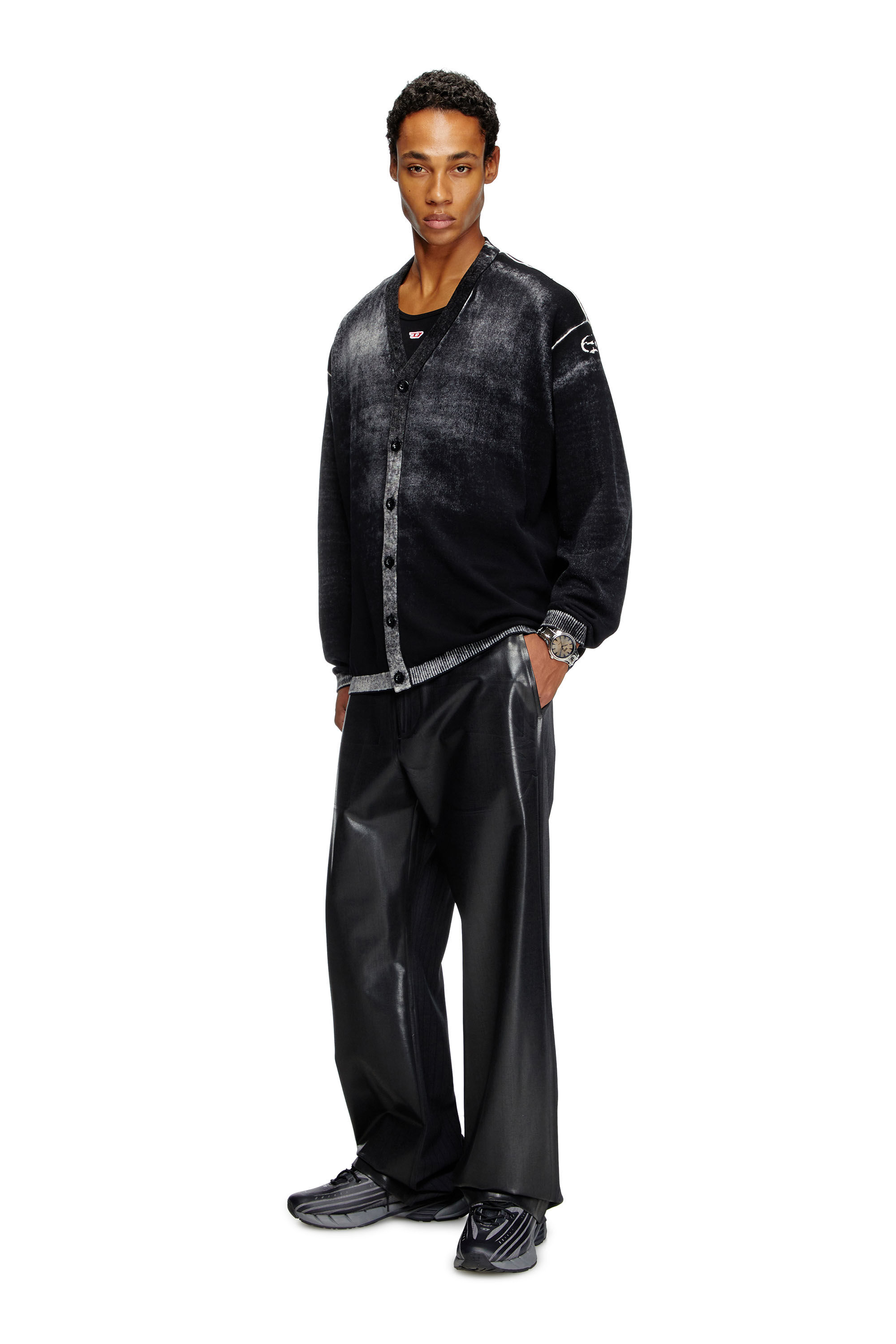 Men's Reverse-print cotton cardigan | Black | Diesel