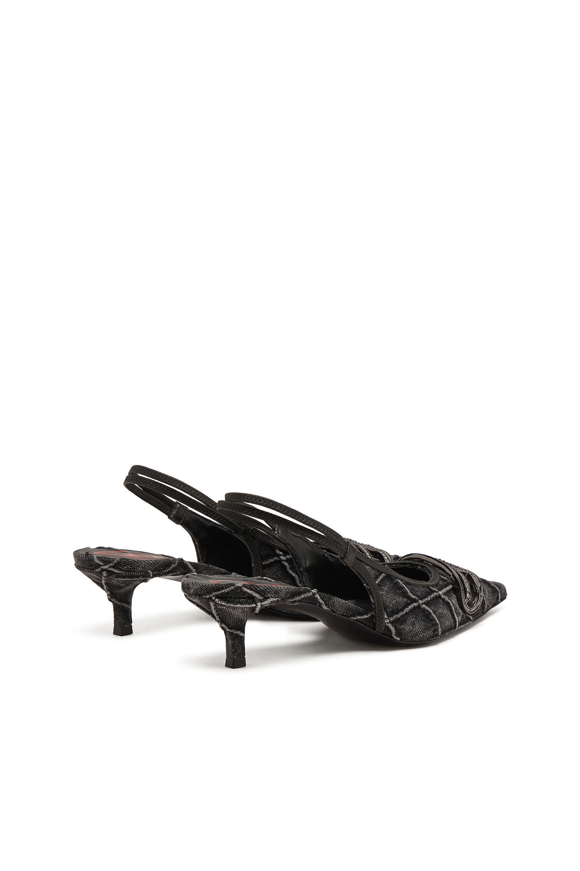 Women's D-Venus-Crystal-logo quilted-denim slingback pumps | Black