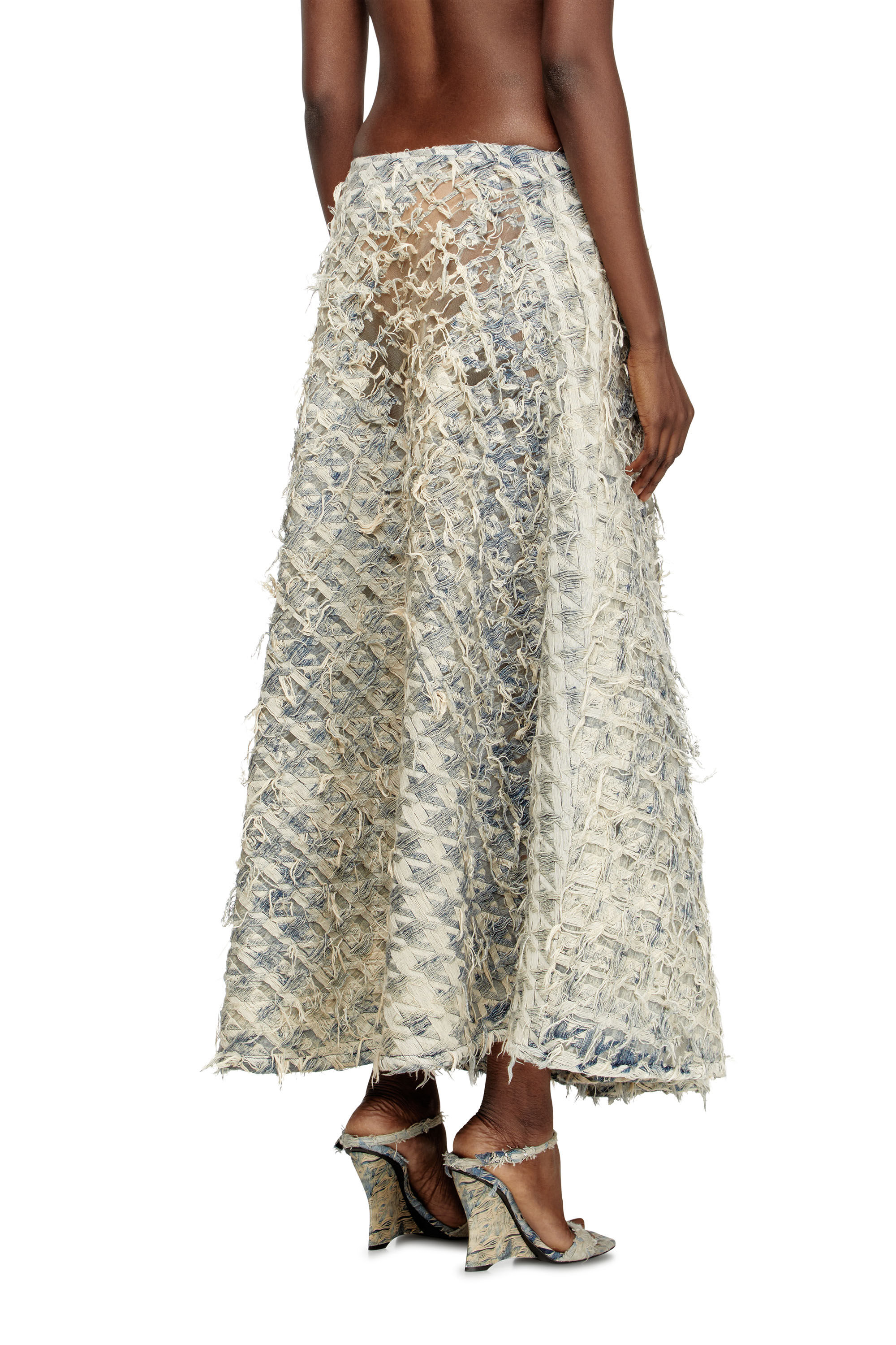 Diesel - DE-ANNINA-FSH, Woman's Long skirt in dévoré houndstooth denim in Light Blue - 2