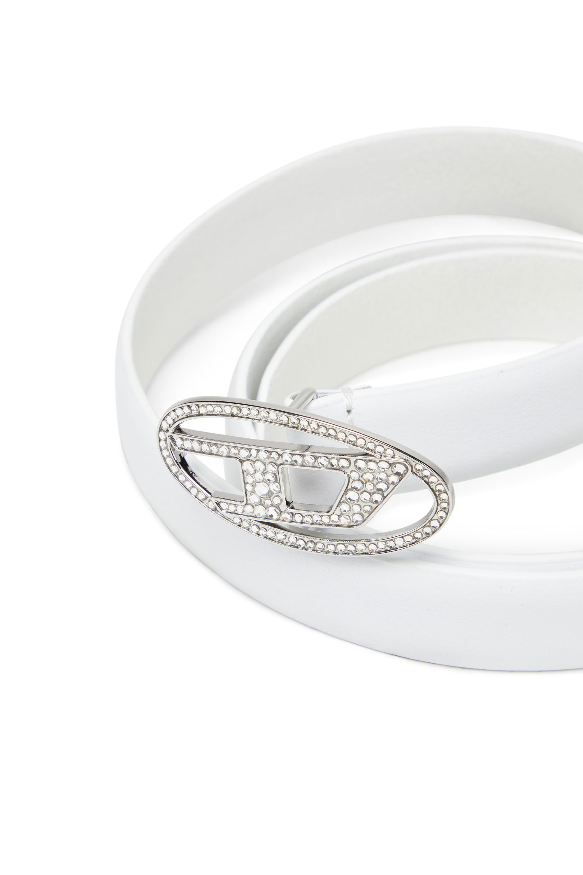 DIESEL B-1dr Strass ベルト ホワイト Women's 1.9cm slim leather belt with crystal buckle | White
