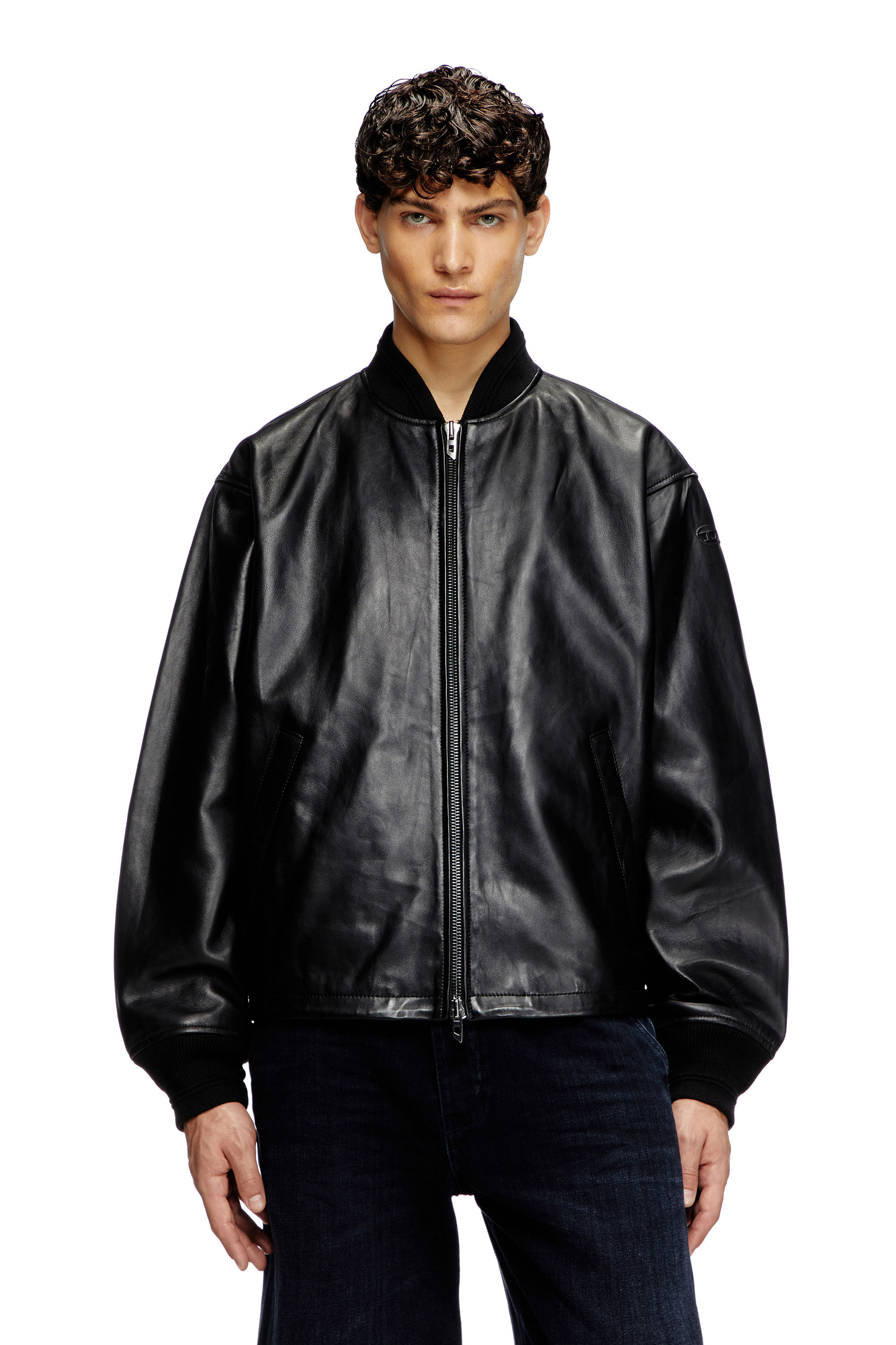 Men's Waxed-leather bomber jacket | Black | Diesel