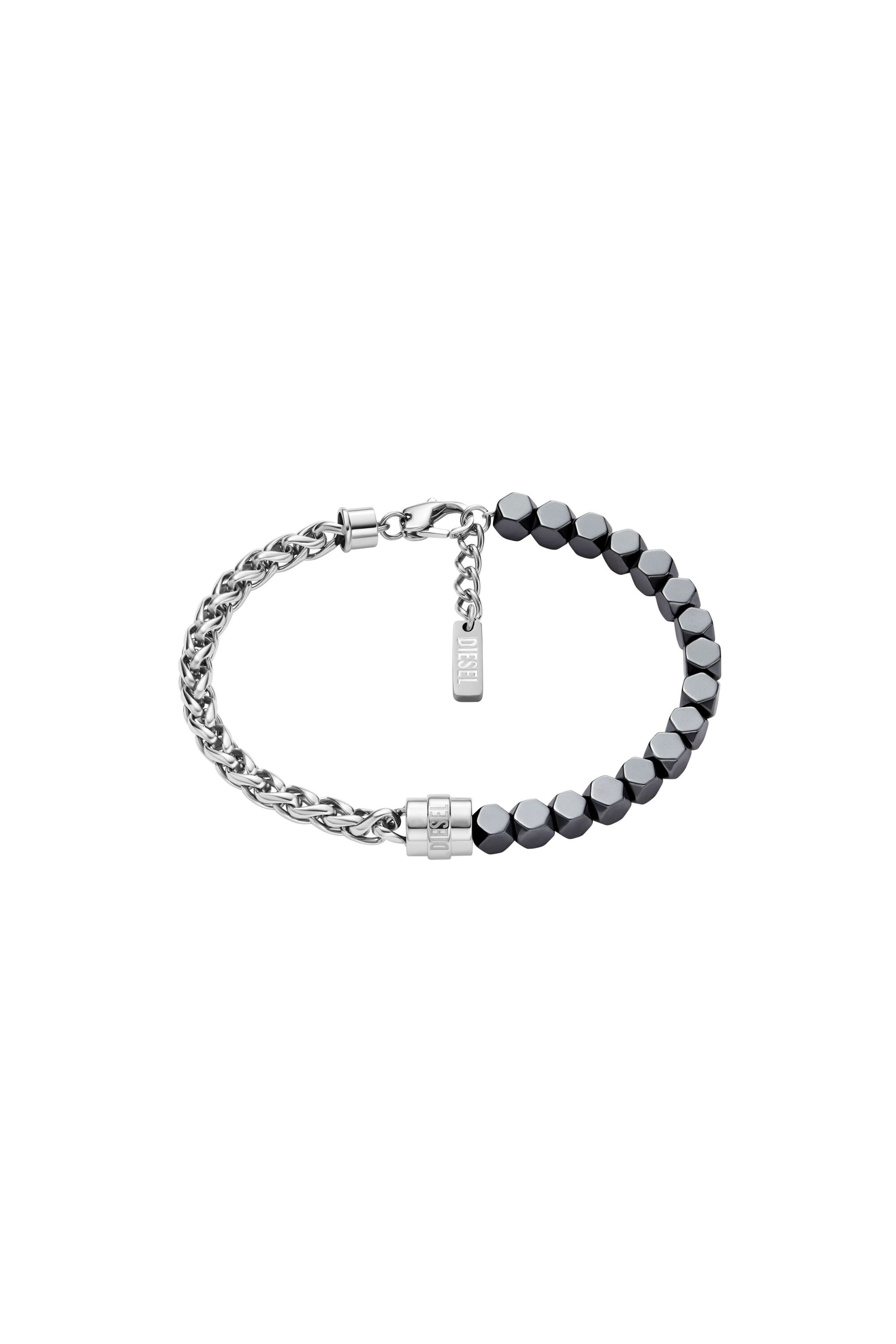 Women's Stainless steel and hematite beaded bracelet | Silver | Diesel