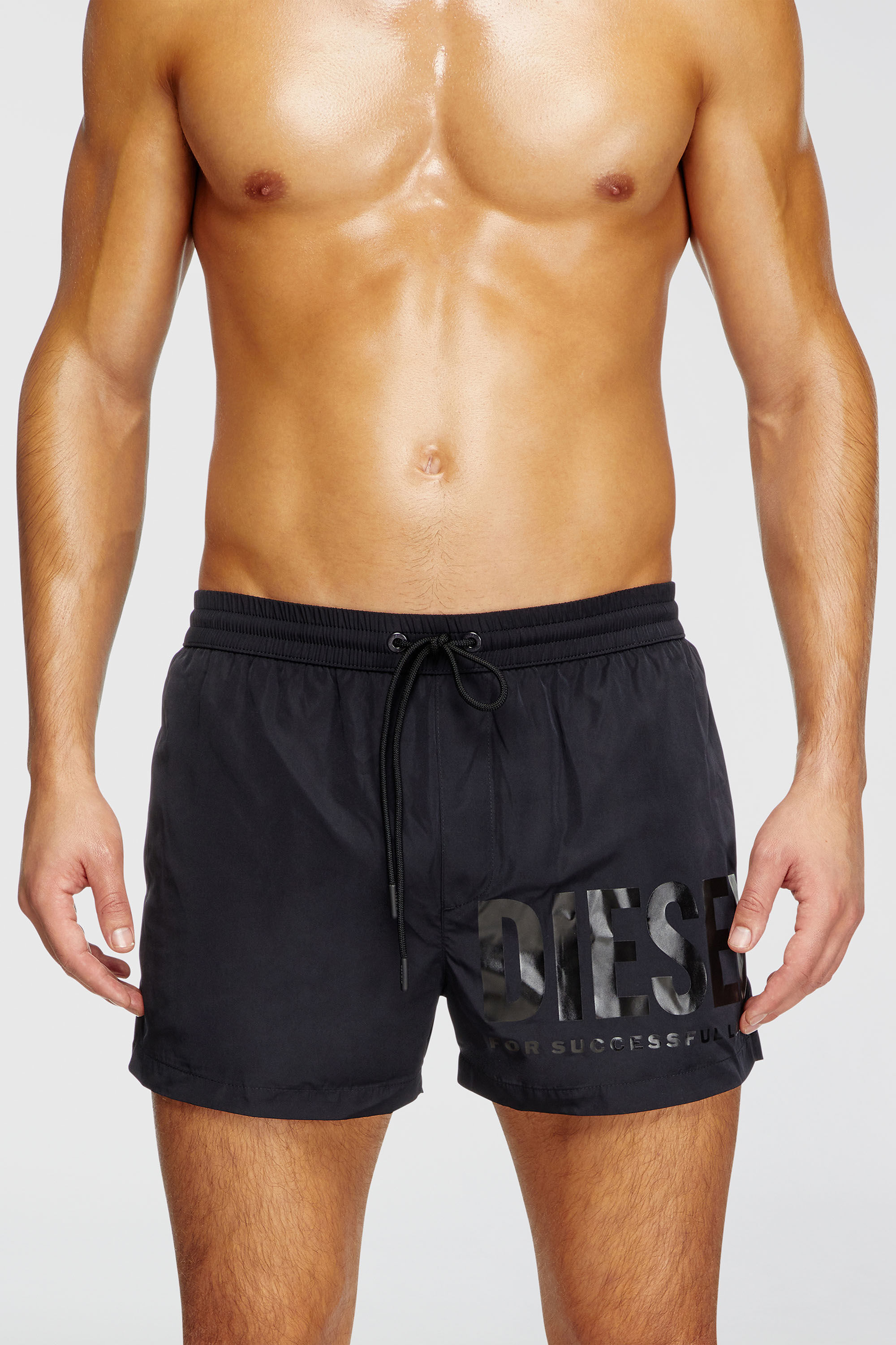 Men's Mid-length swim shorts with logo print | Black | Diesel TR