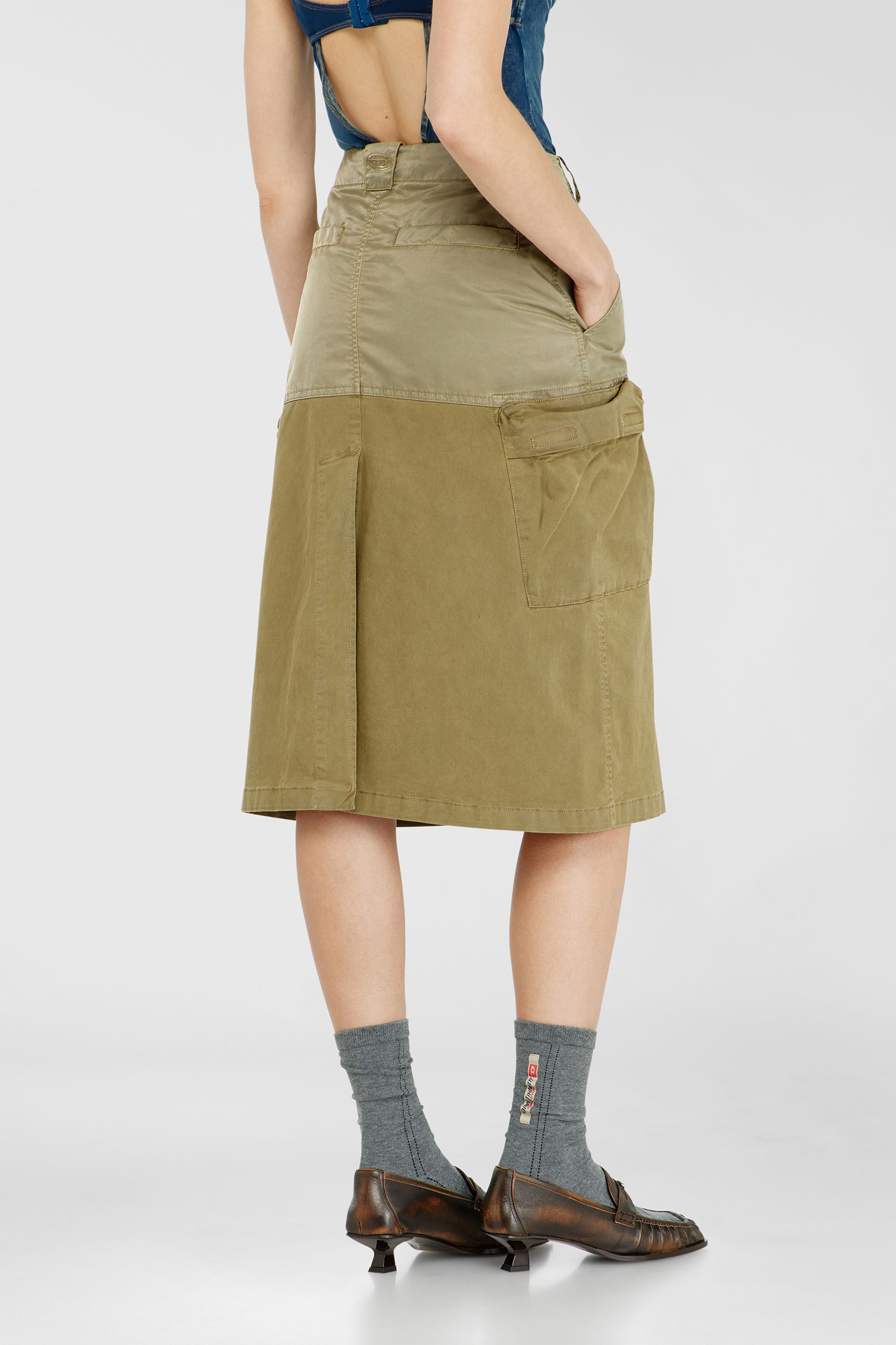 Diesel - O-DELE, Woman's Cargo midi skirt in cotton and nylon in Olive Green - 4