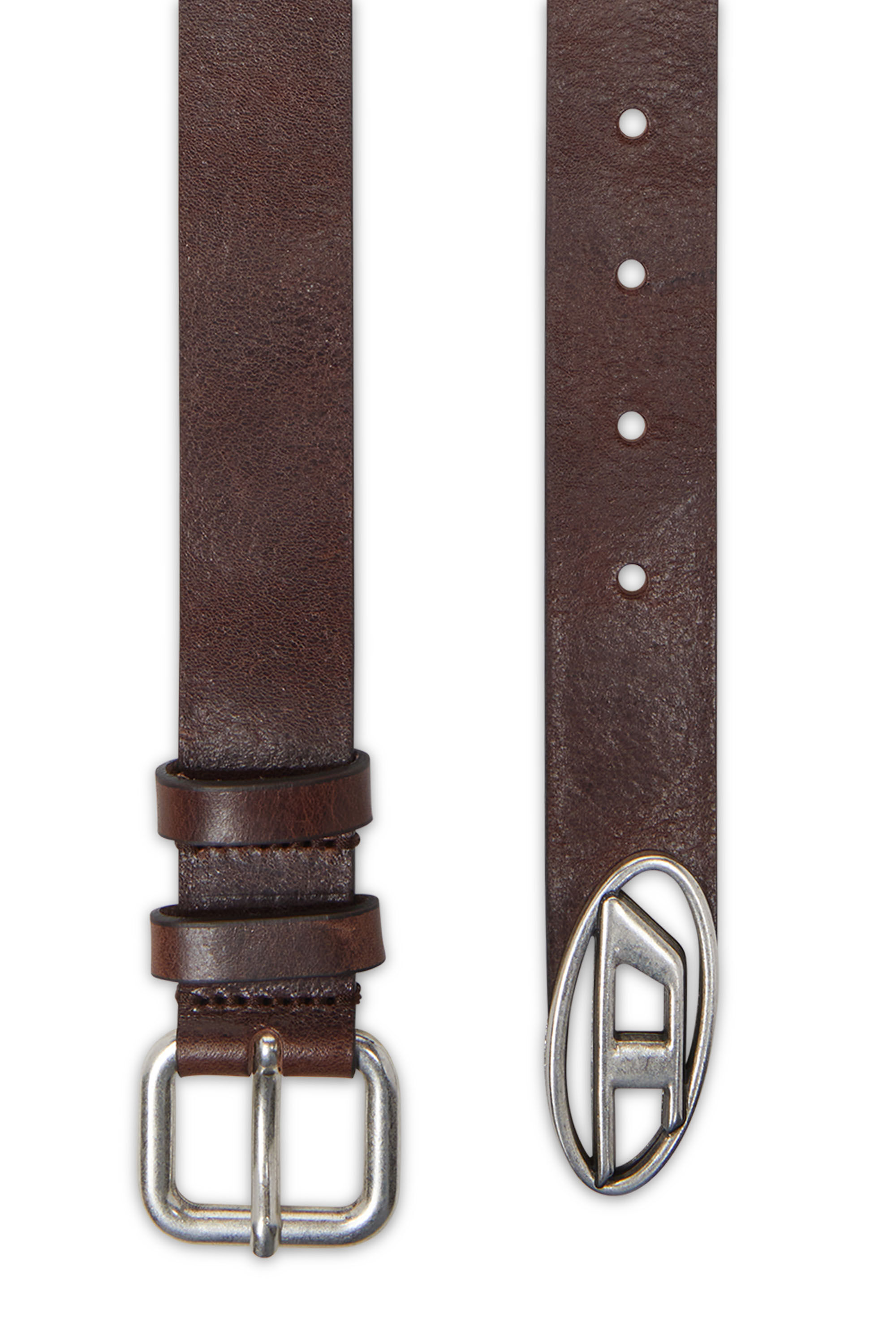 B-INLAY: Leather belt with metal oval D logo | Diesel