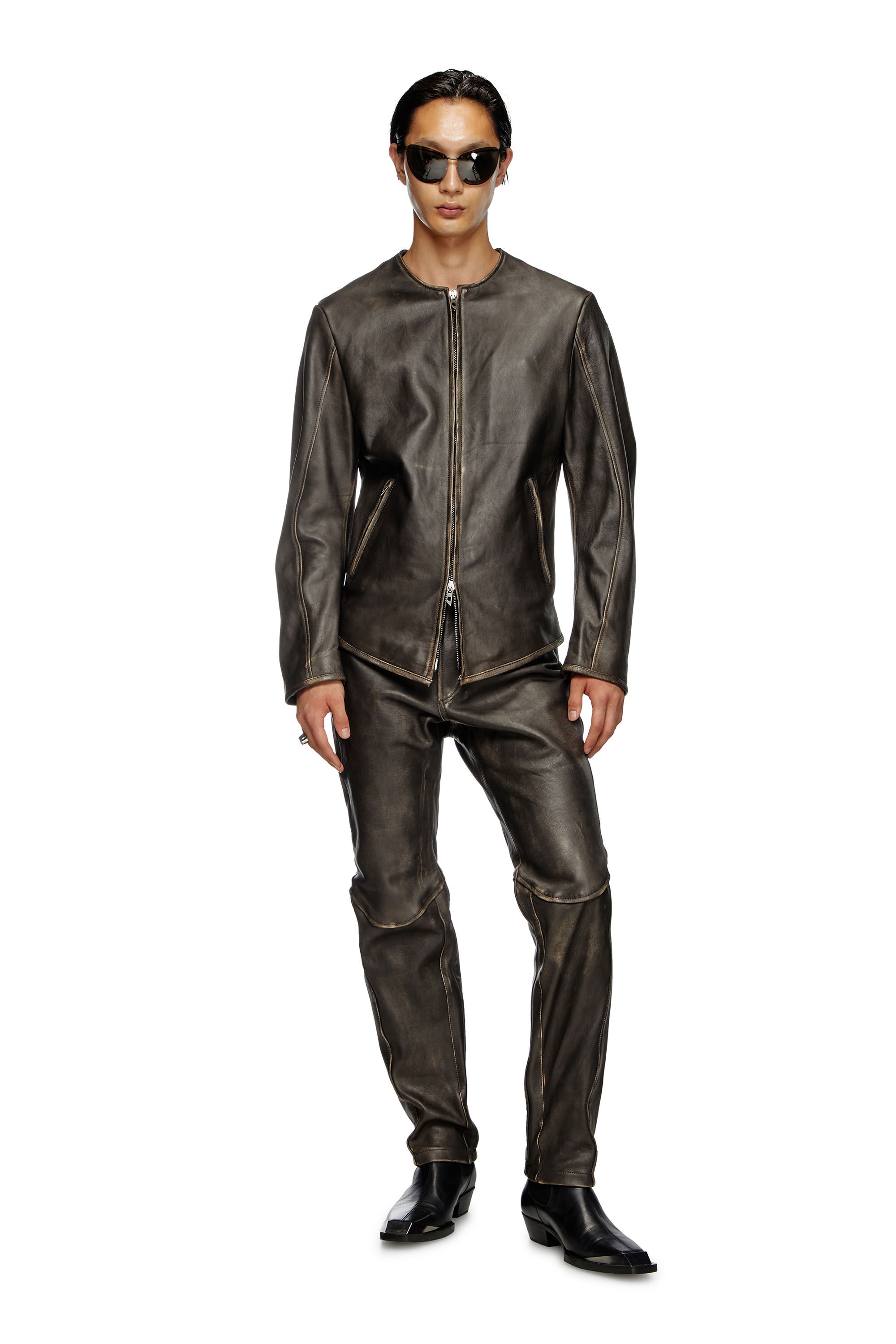 Men s Distressed leather pants Black Diesel