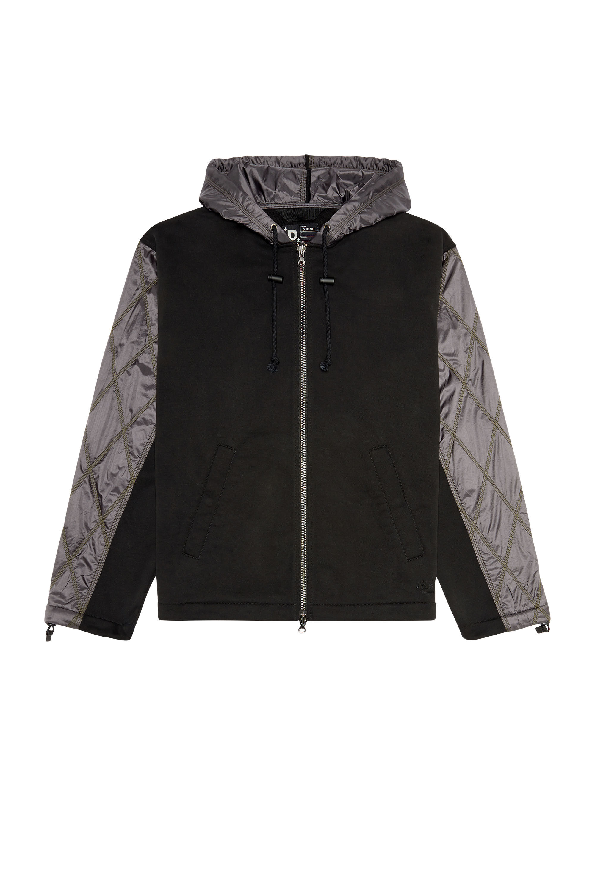 Men's Hooded jacket in fleece and quilted nylon | Black | Diesel TR