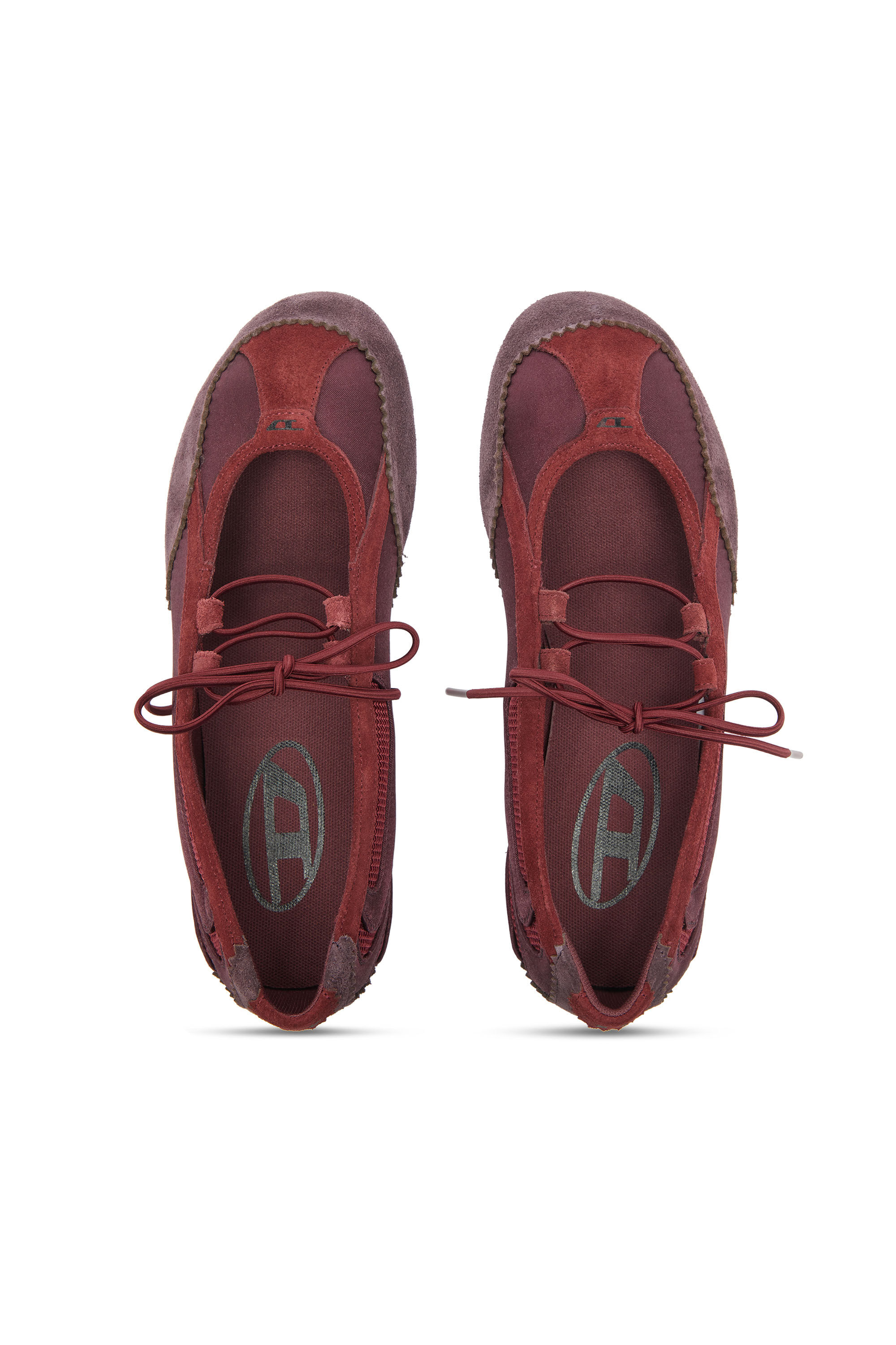Diesel - D-MILE BALLERINA LACE UP II W, Woman's D-Mile - Lace-up ballerina flats in leather and mesh in Burgundy - 4