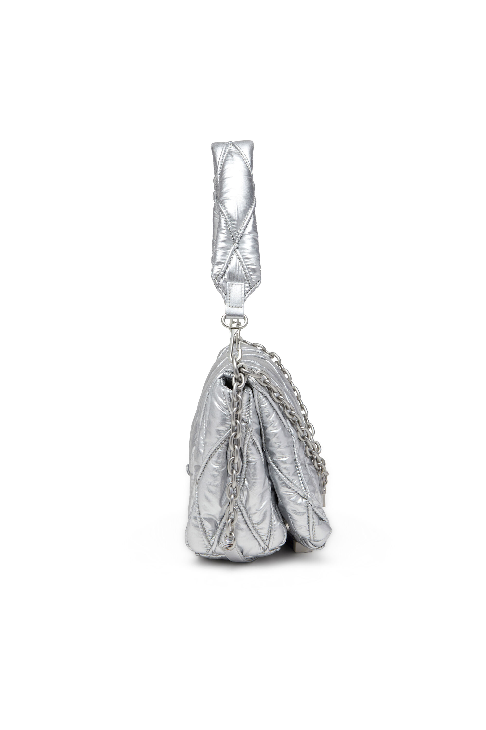 Diesel - CHARM-D SHOULDER M, Woman's Charm-D M-Shoulder bag in quilted metallic nylon in Silver - 4