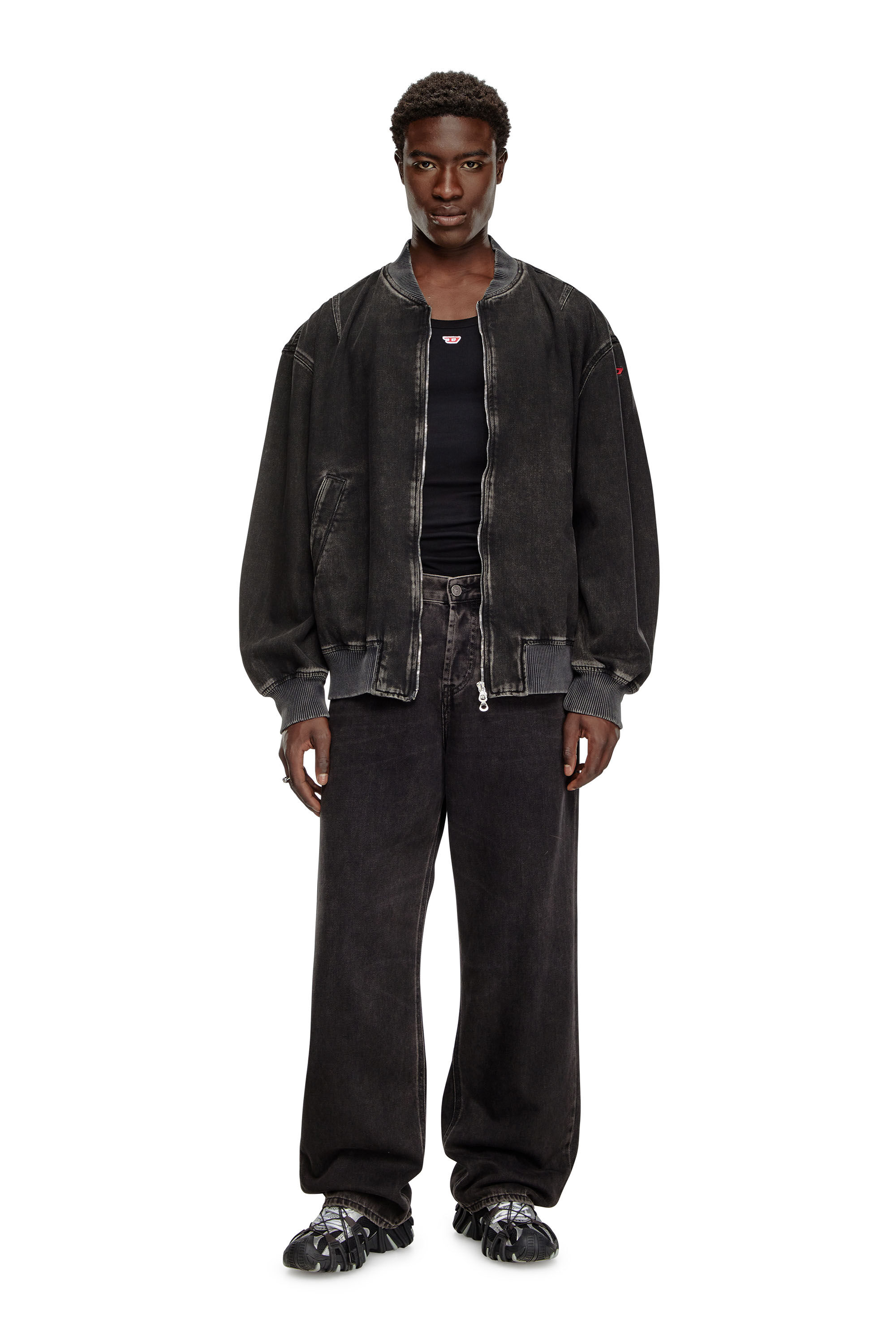 Diesel - D-VINZ, Man's Bomber jacket in clean-wash denim in Black - 1