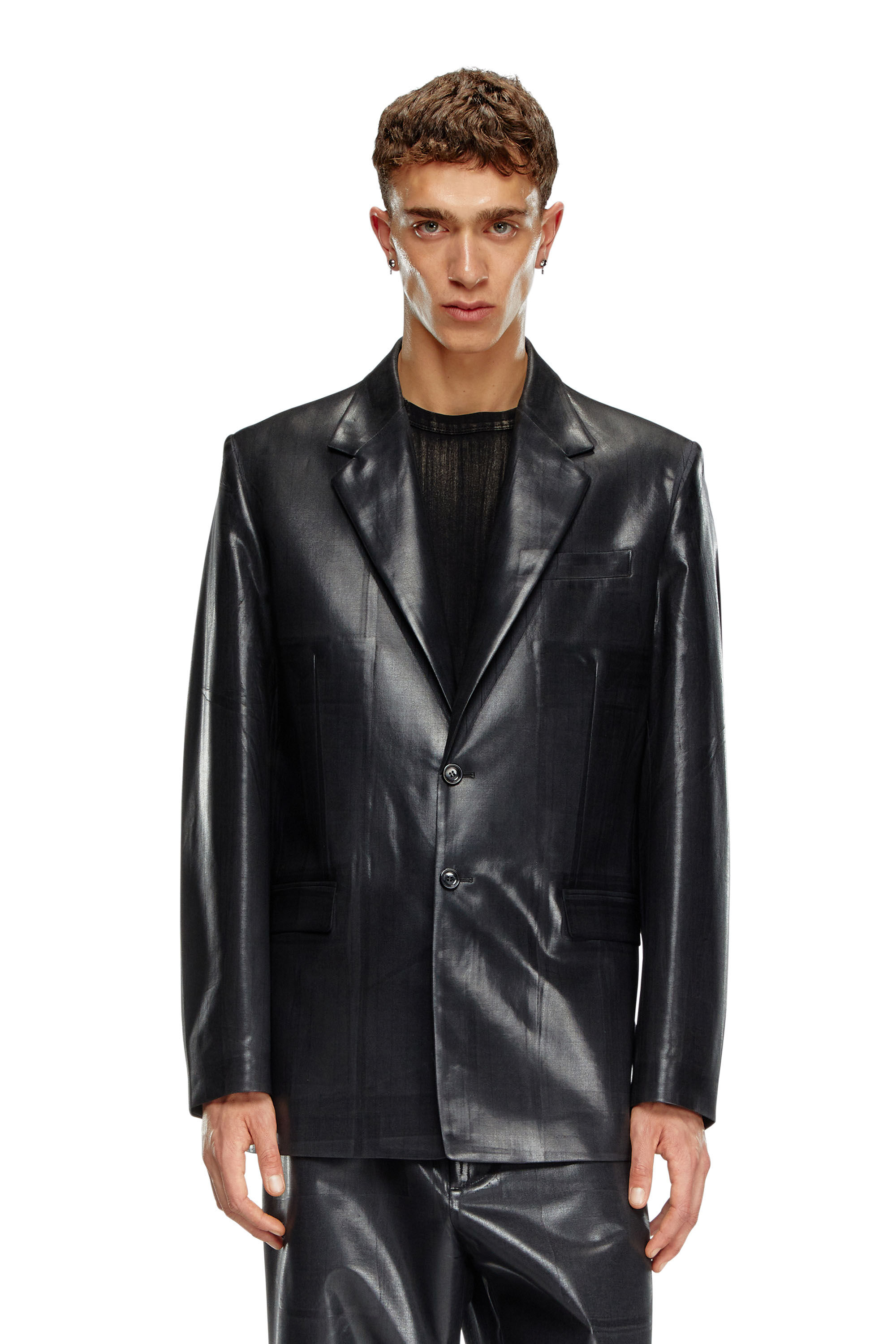 Men s Pinstripe blazer with coated front Black Diesel